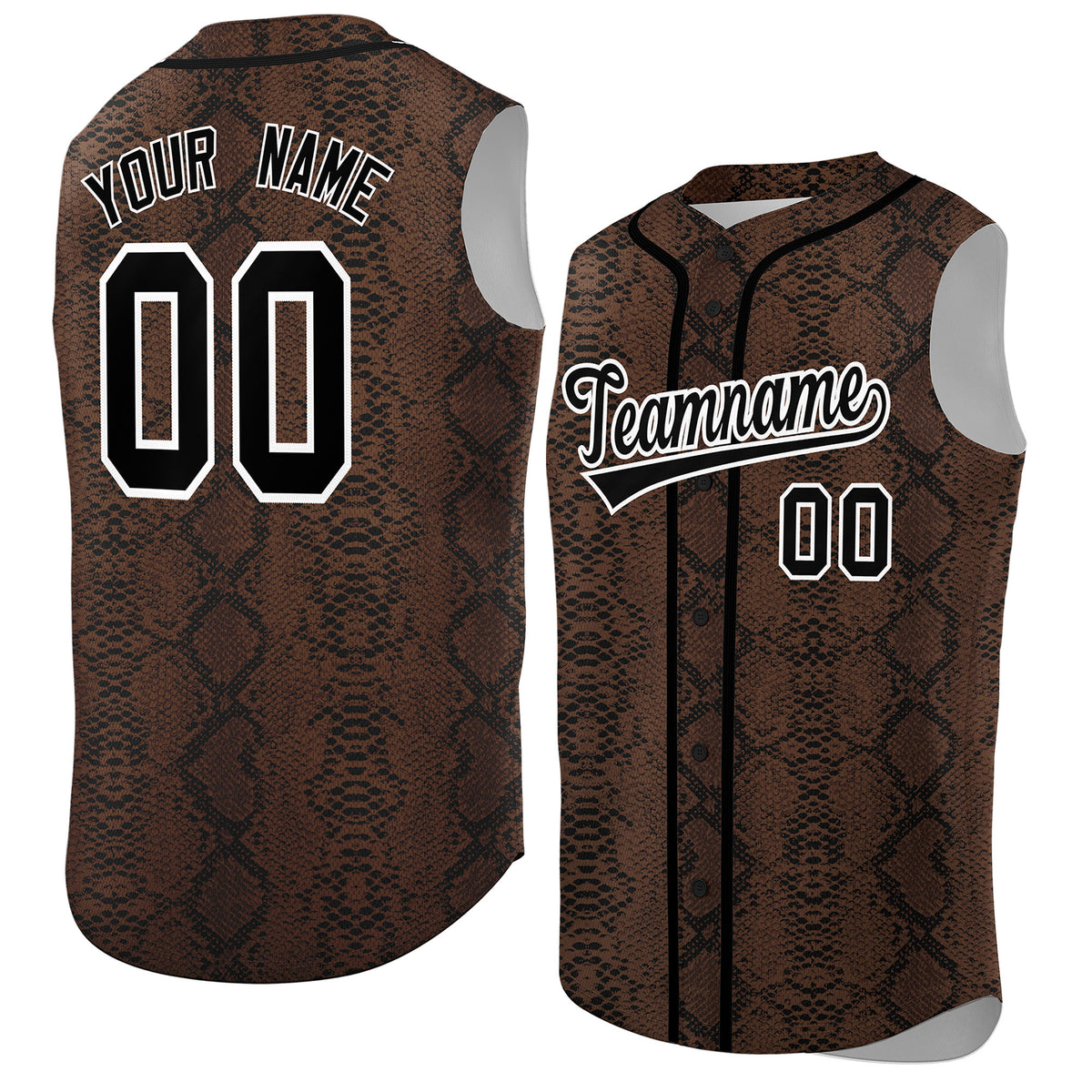 Custom Black Snakeskin Pattern Authentic Sleeveless Baseball Jersey