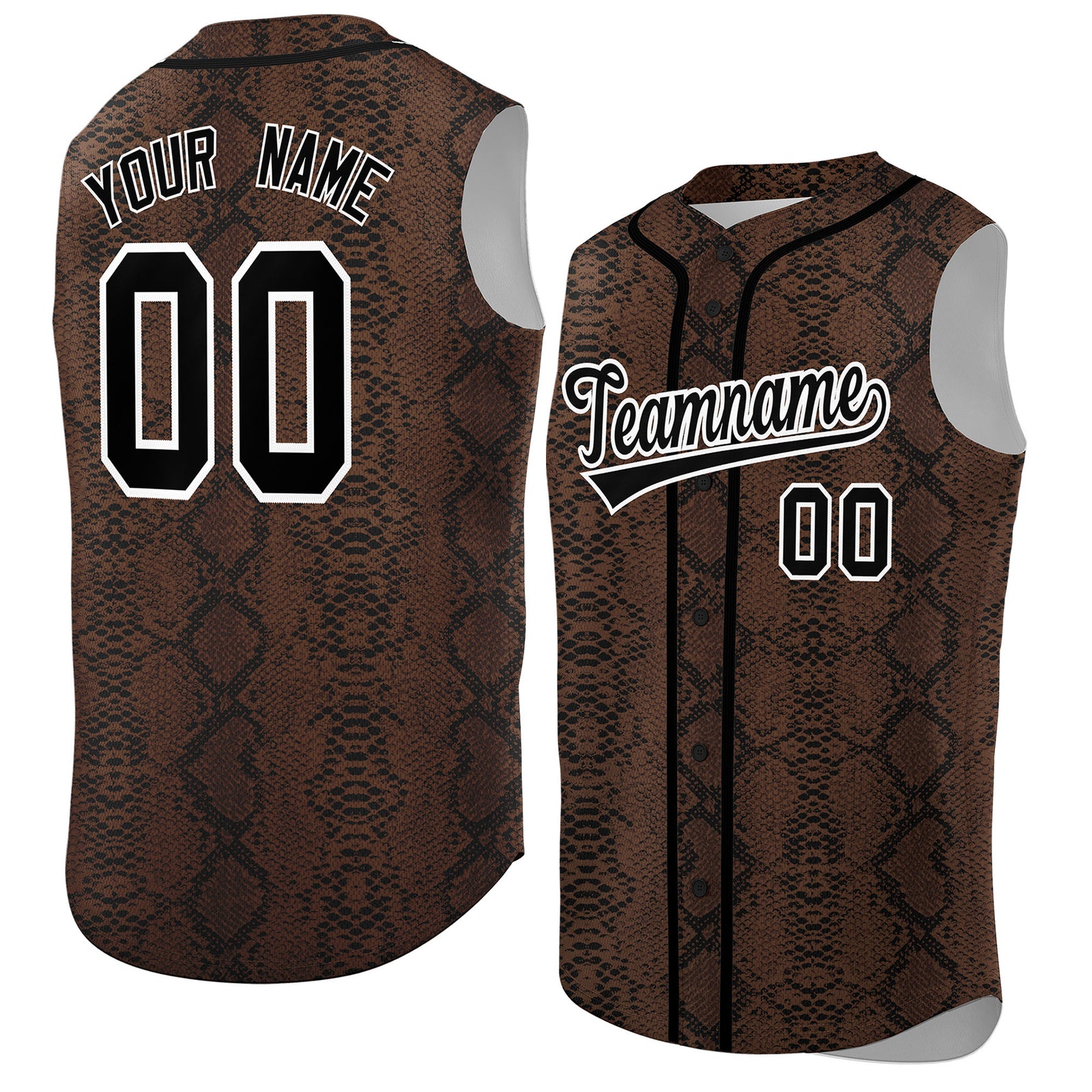 Custom Black Snakeskin Pattern Authentic Sleeveless Baseball Jersey