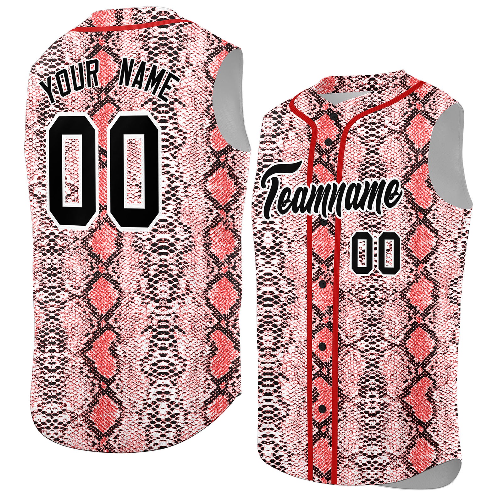 Custom Red Snakeskin Pattern Authentic Sleeveless Baseball Jersey