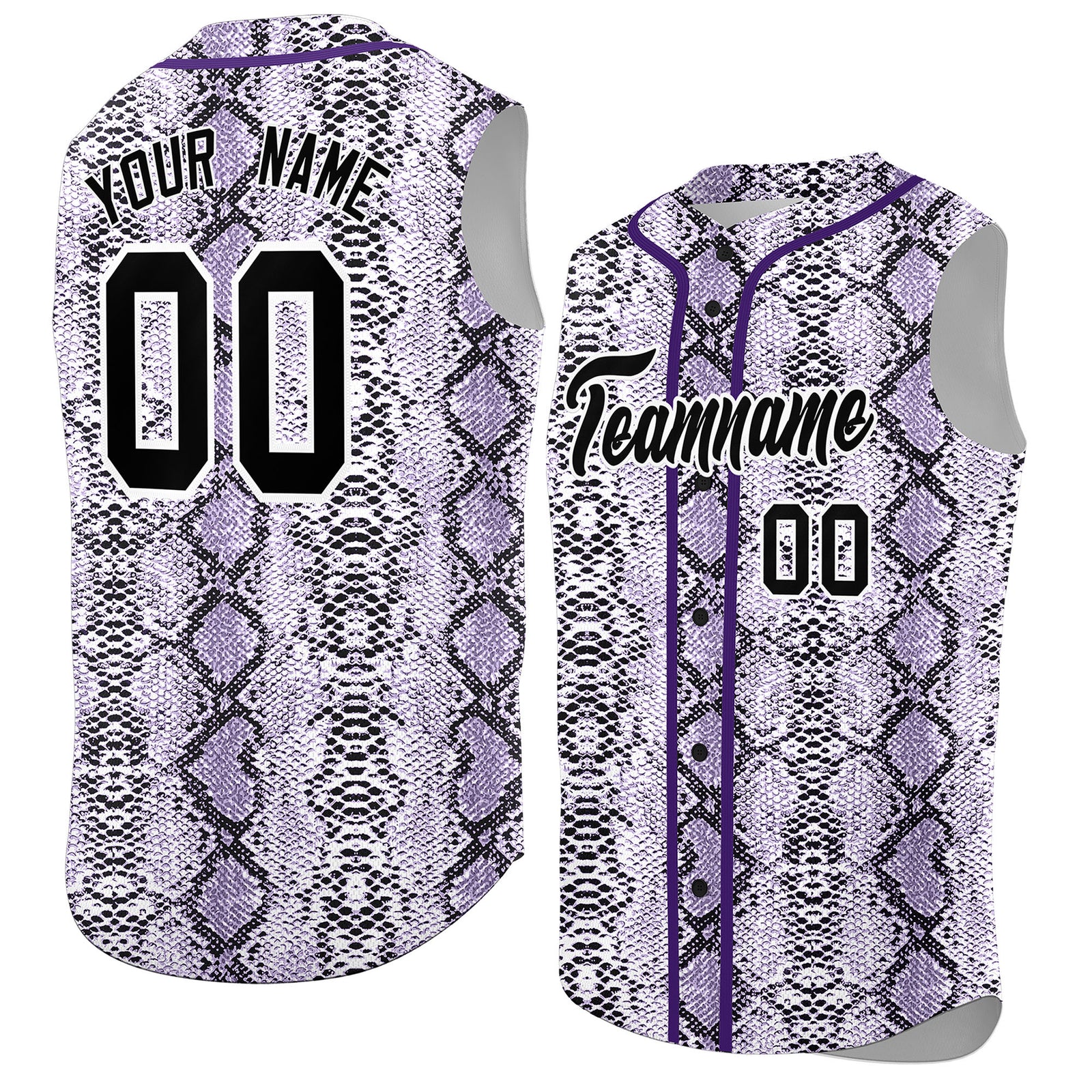 Custom Purple Snakeskin Pattern Authentic Sleeveless Baseball Jersey