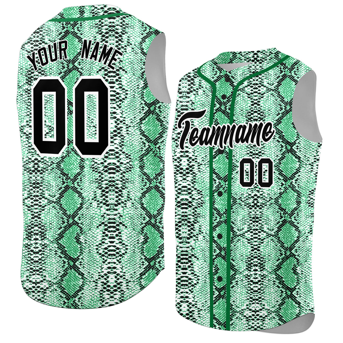 Custom Kelly Green Snakeskin Pattern Authentic Sleeveless Baseball Jersey