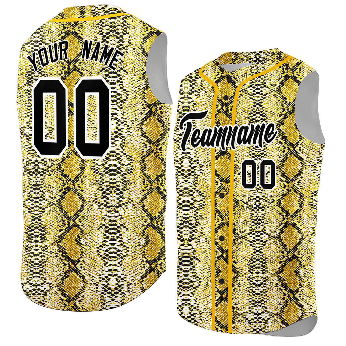 Custom Gold Snakeskin Pattern Authentic Sleeveless Baseball Jersey