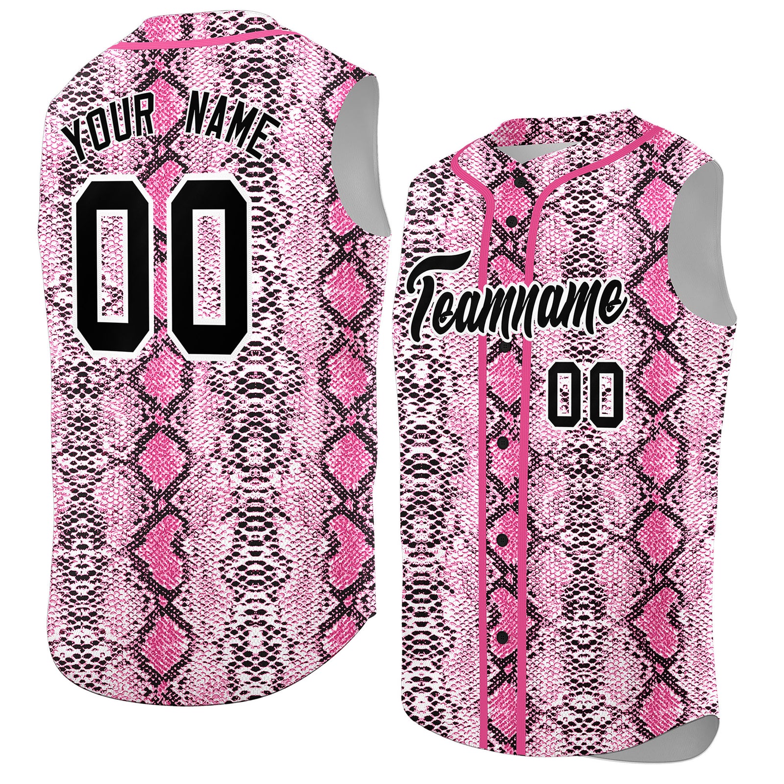 Custom Pink Snakeskin Pattern Authentic Sleeveless Baseball Jersey