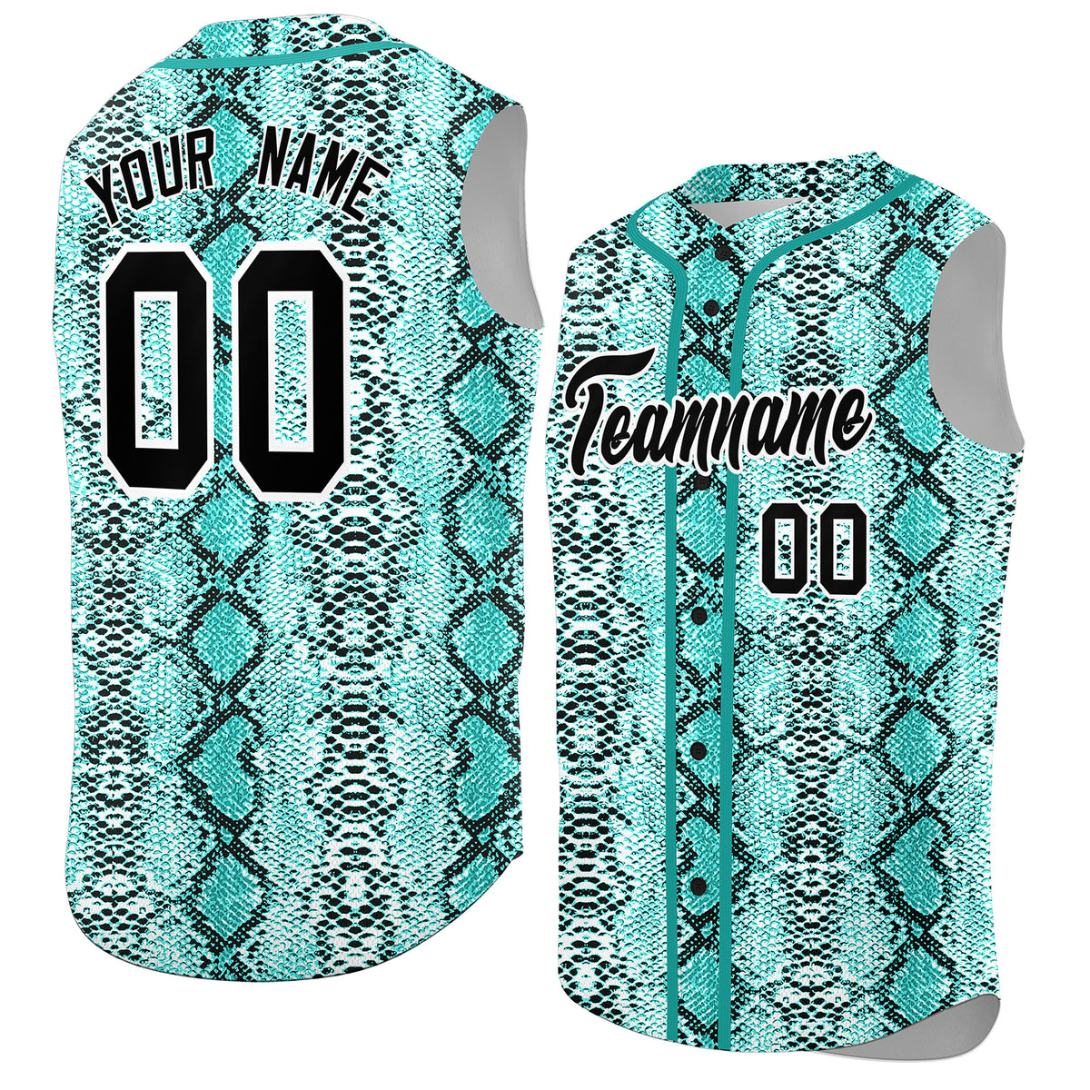 Custom Aqua Snakeskin Pattern Authentic Sleeveless Baseball Jersey