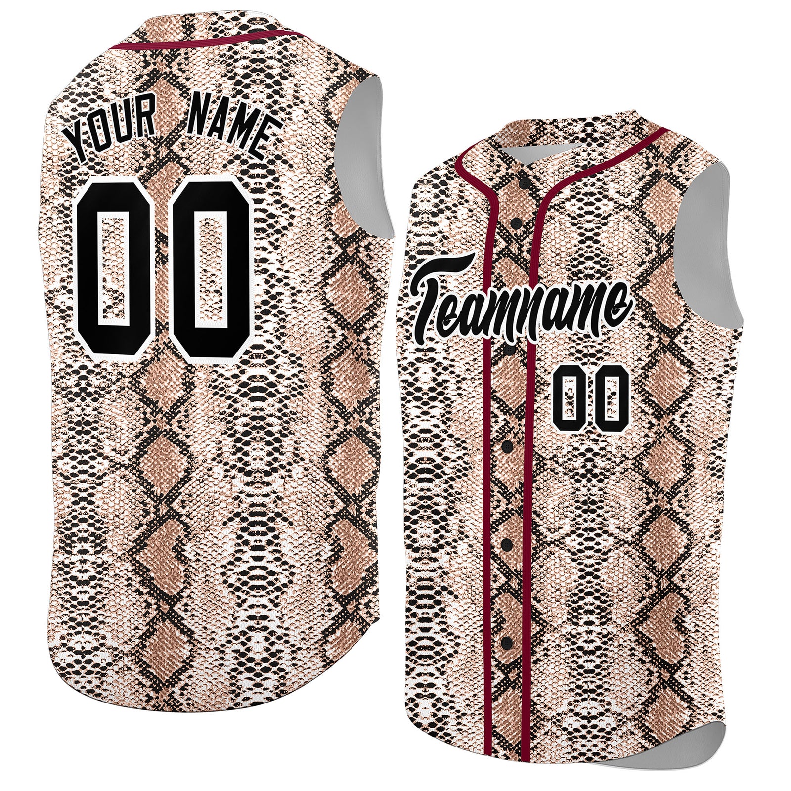 Custom Crimson Snakeskin Pattern Authentic Sleeveless Baseball Jersey