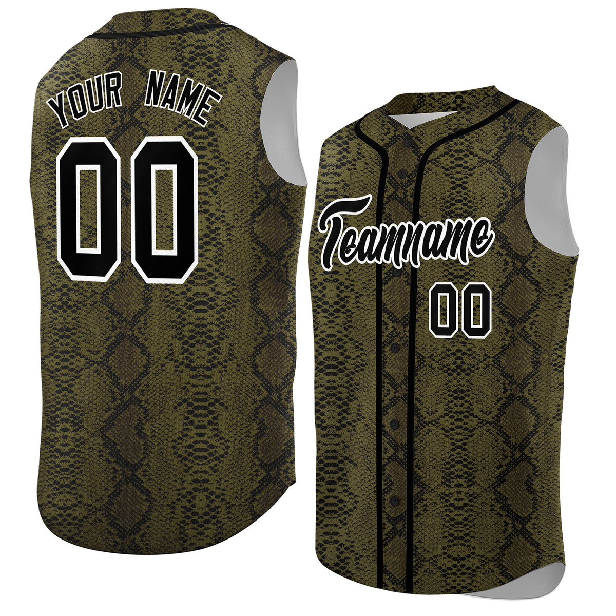 Custom Black Snakeskin Pattern Authentic Sleeveless Baseball Jersey
