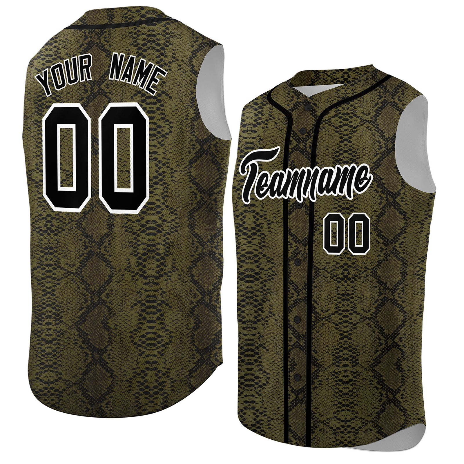 Custom Black Snakeskin Pattern Authentic Sleeveless Baseball Jersey