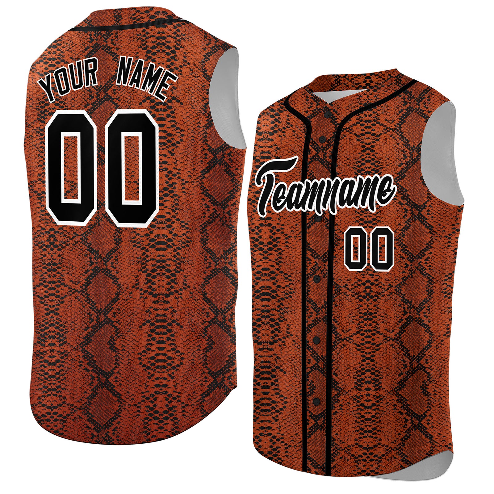 Custom Black Snakeskin Pattern Authentic Sleeveless Baseball Jersey