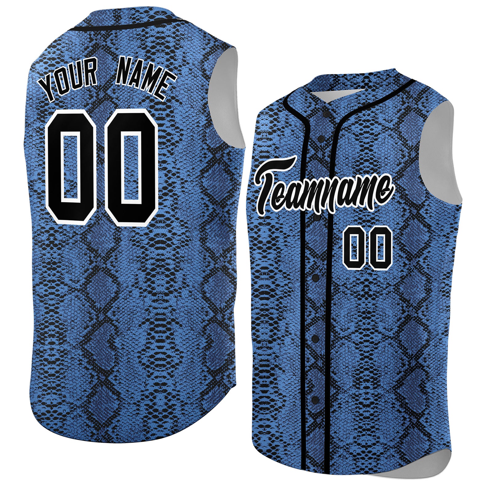 Custom Black Snakeskin Pattern Authentic Sleeveless Baseball Jersey