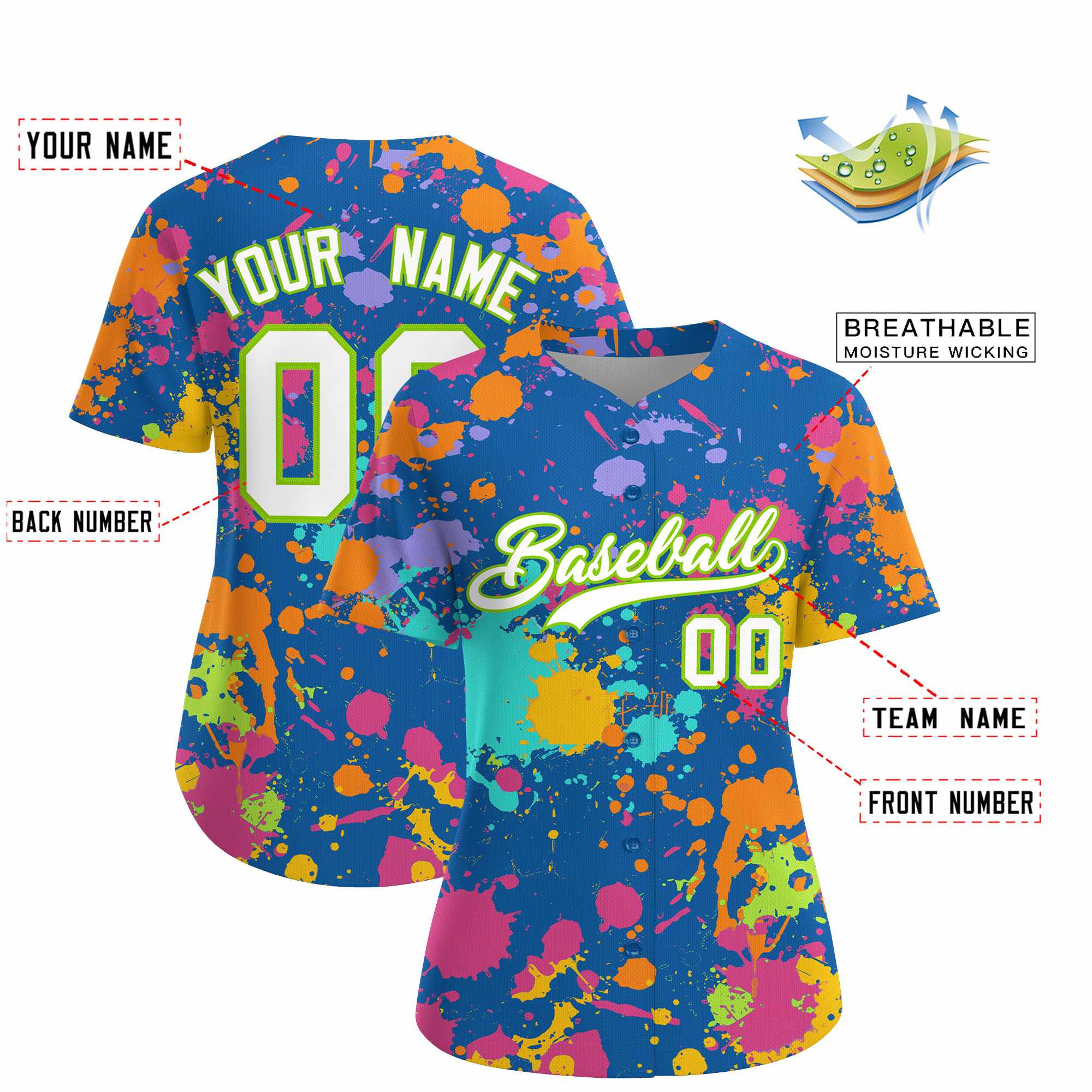 Custom Royal Graffiti Fashion Baseball Jersey For Women