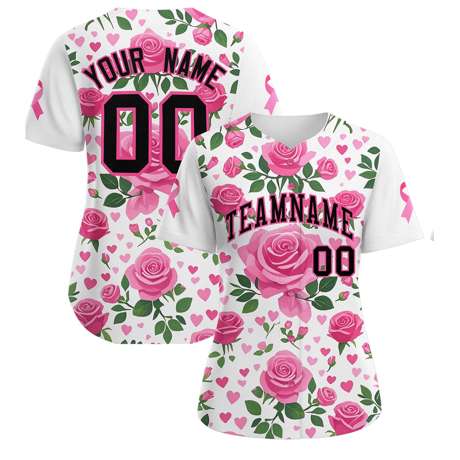 Custom White Black Breast Cancer Awareness Month Pink Ribbon Authentic Baseball Jersey for Women