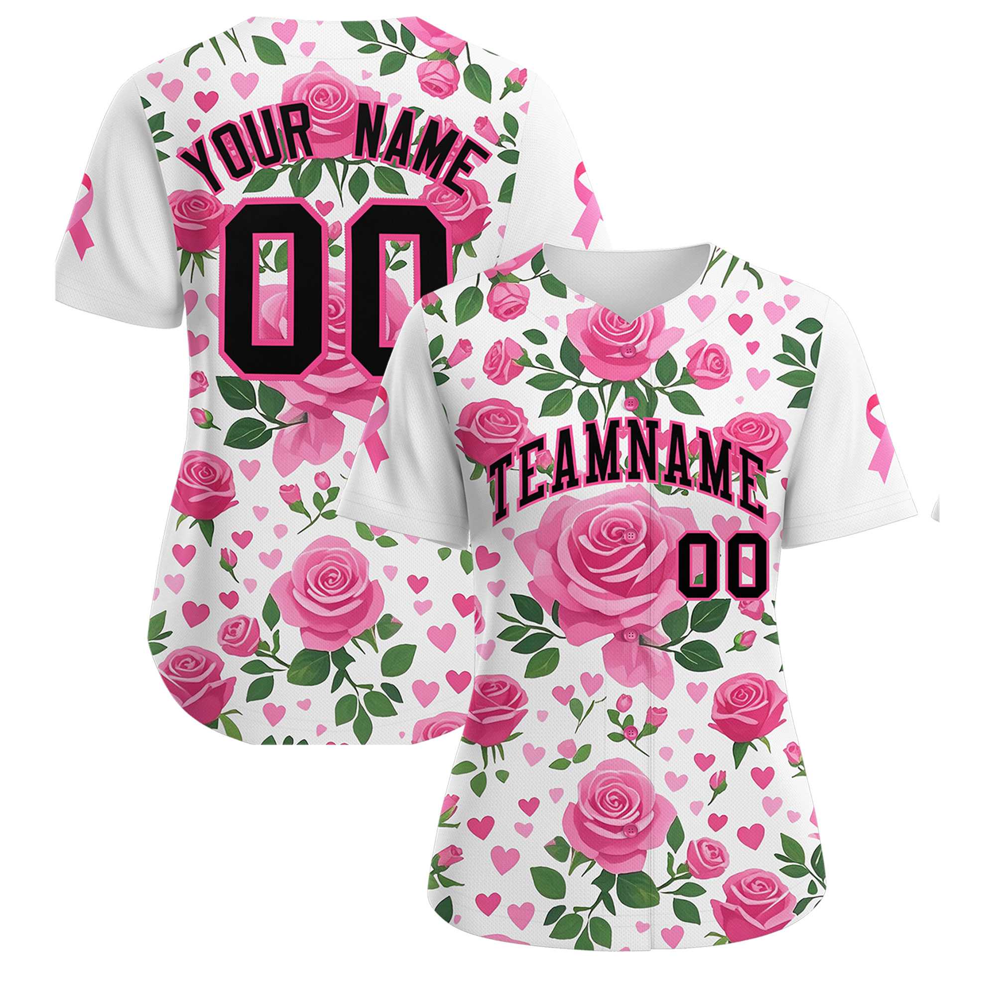 Custom White Black Breast Cancer Awareness Month Pink Ribbon Authentic Baseball Jersey for Women