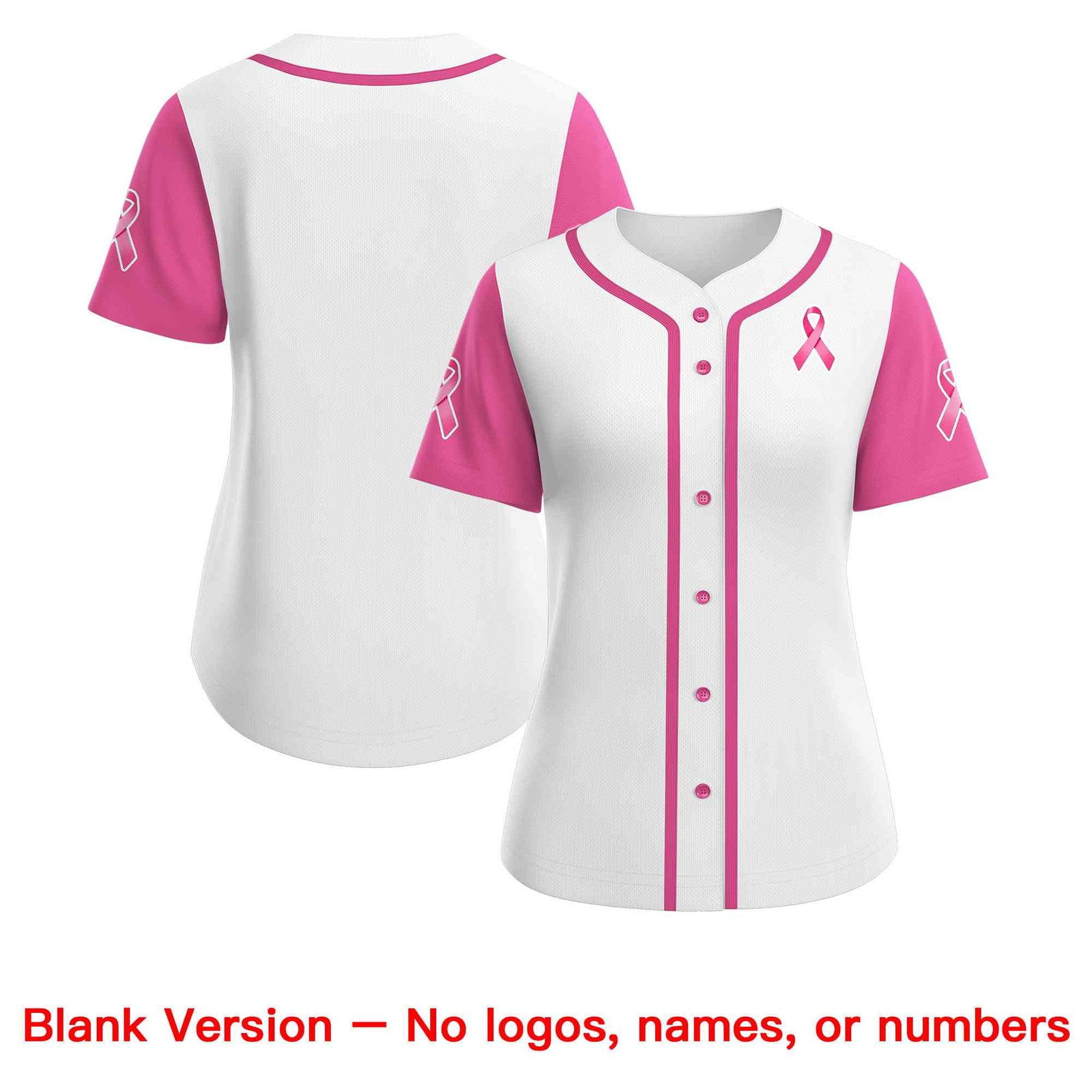 Custom White Pink Breast Cancer Awareness Month Pink Ribbon Authentic Baseball Jersey for Women
