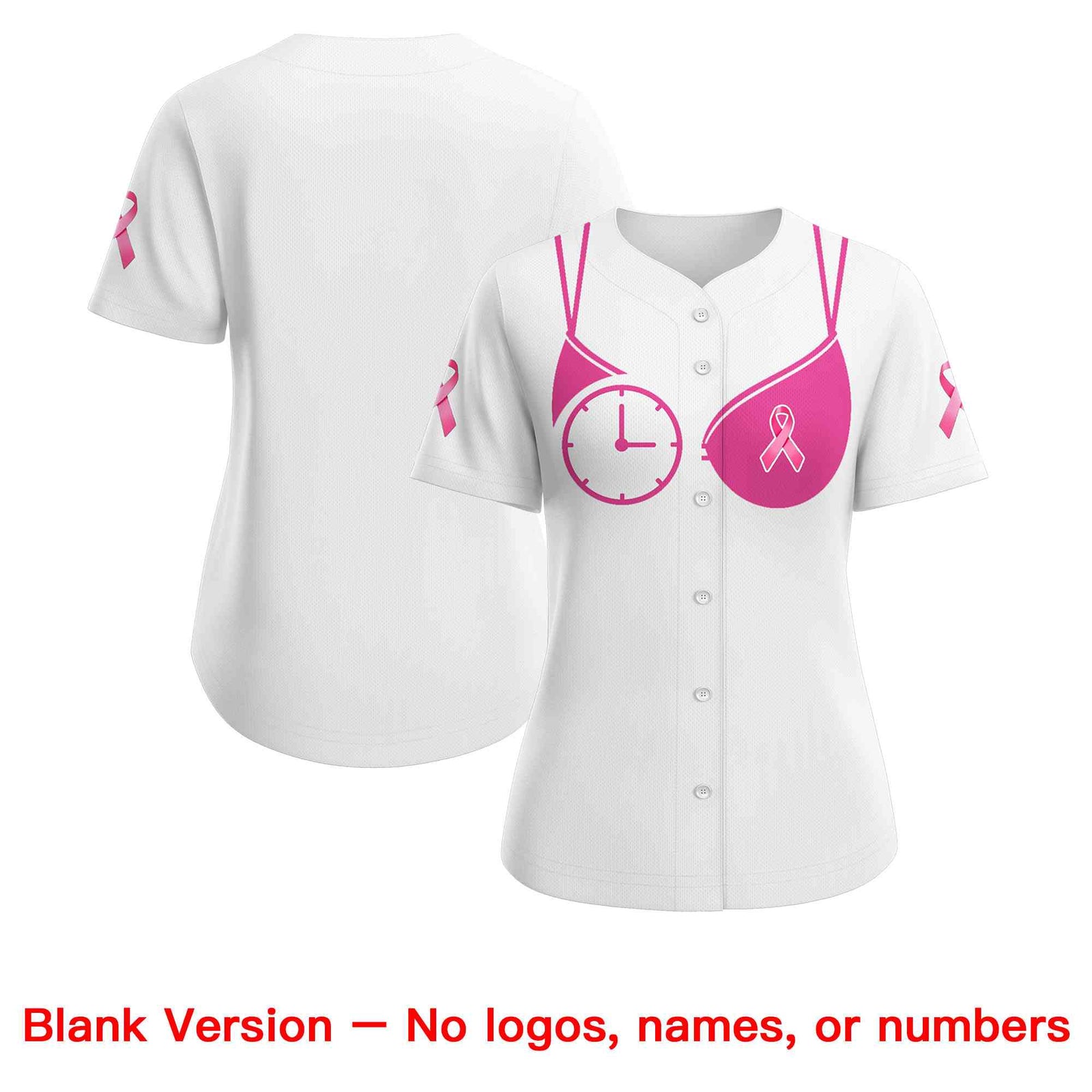 Custom White Pink Breast Cancer Awareness Month Pink Ribbon Authentic Baseball Jersey for Women
