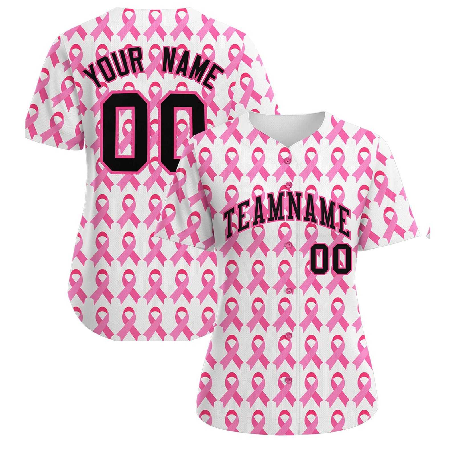 Custom White Black Breast Cancer Awareness Month Pink Ribbon Authentic Baseball Jersey for Women