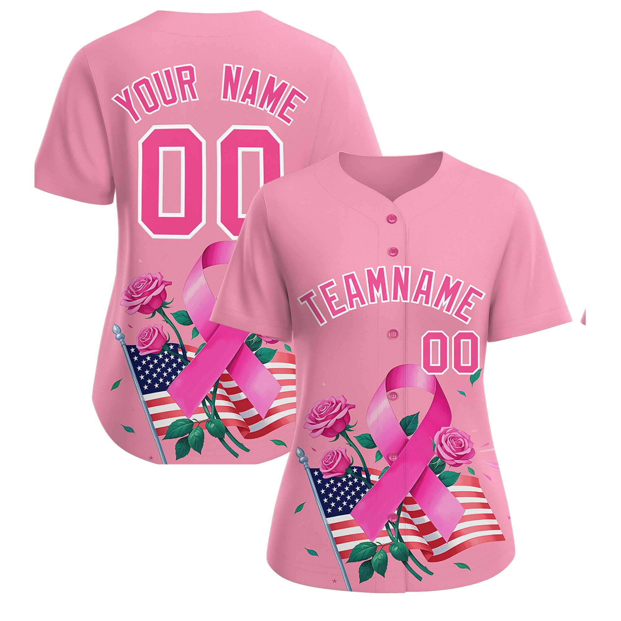 Custom Light Pink Pink Breast Cancer Awareness Month Pink Ribbon Authentic Baseball Jersey for Women