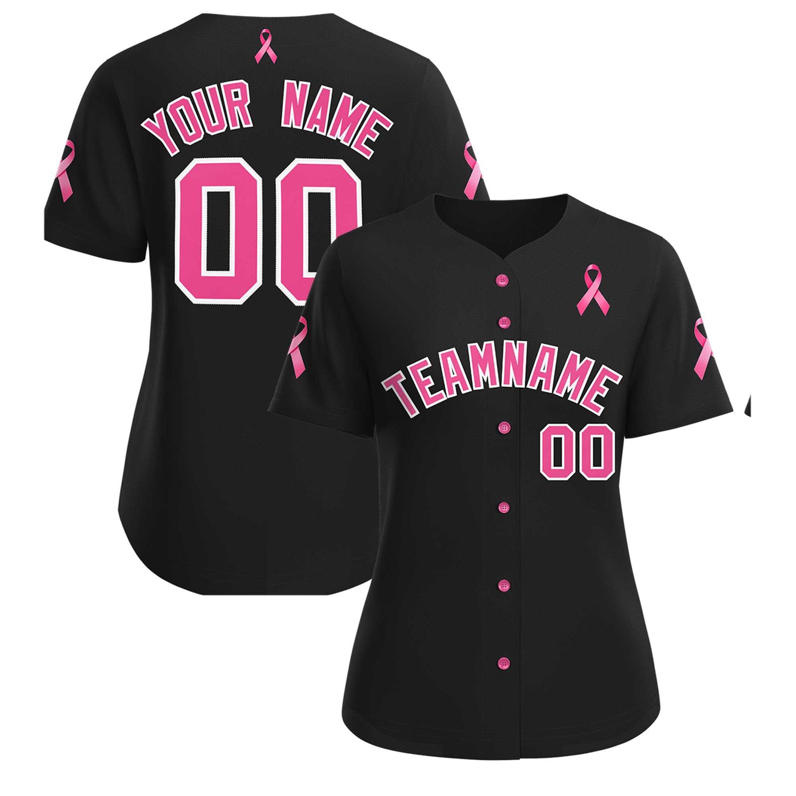 Custom Black Pink Breast Cancer Awareness Month Pink Ribbon Authentic Baseball Jersey for Women