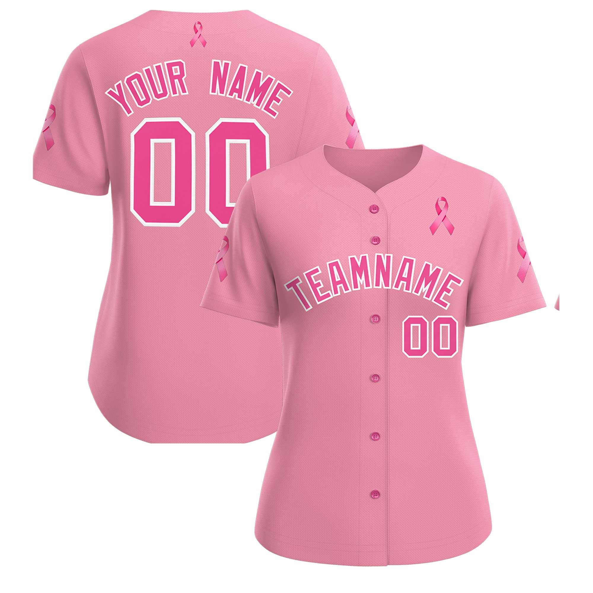 Custom Light Pink Pink Breast Cancer Awareness Month Pink Ribbon Authentic Baseball Jersey for Women