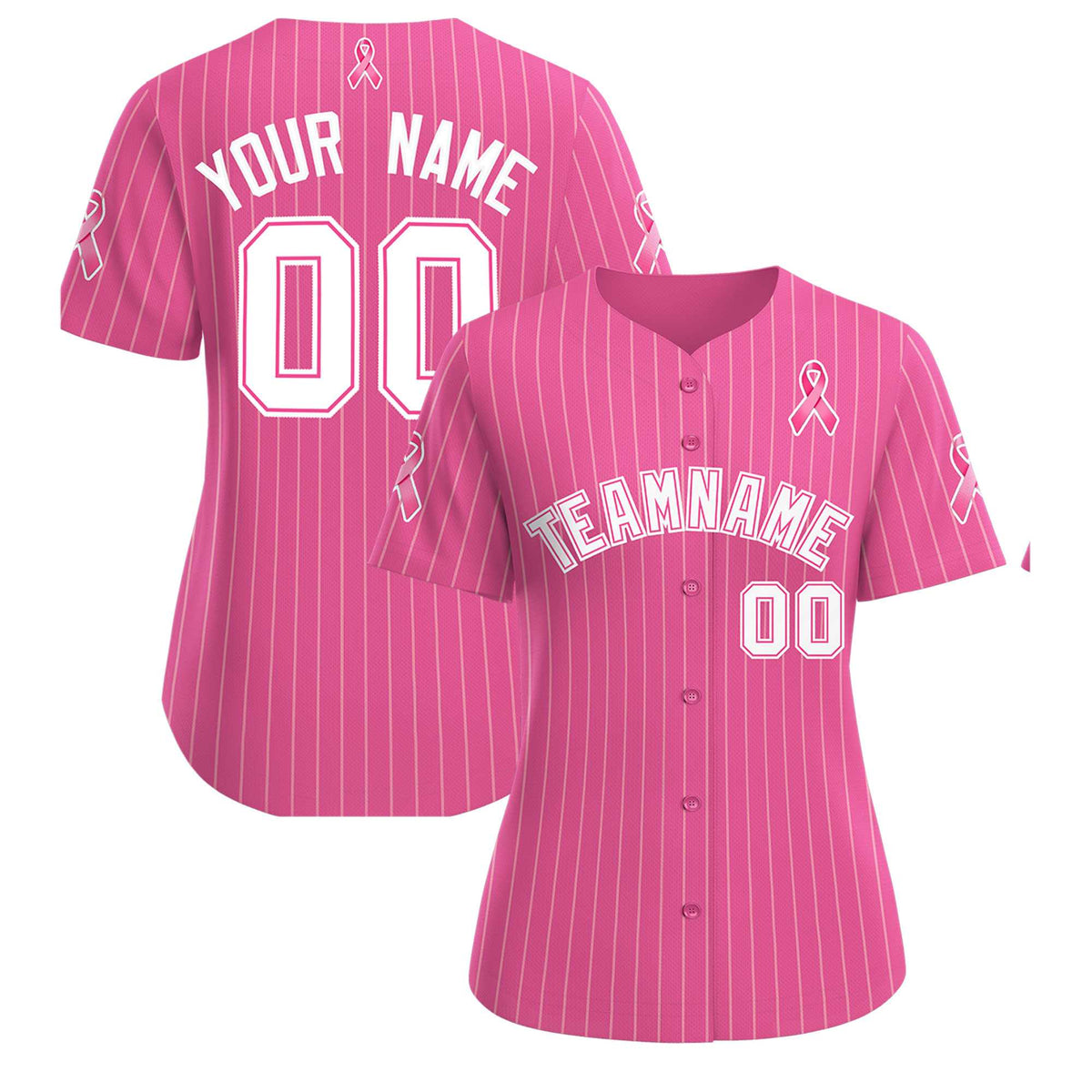 Custom Pink White Breast Cancer Awareness Month Pink Ribbon Authentic Baseball Jersey for Women