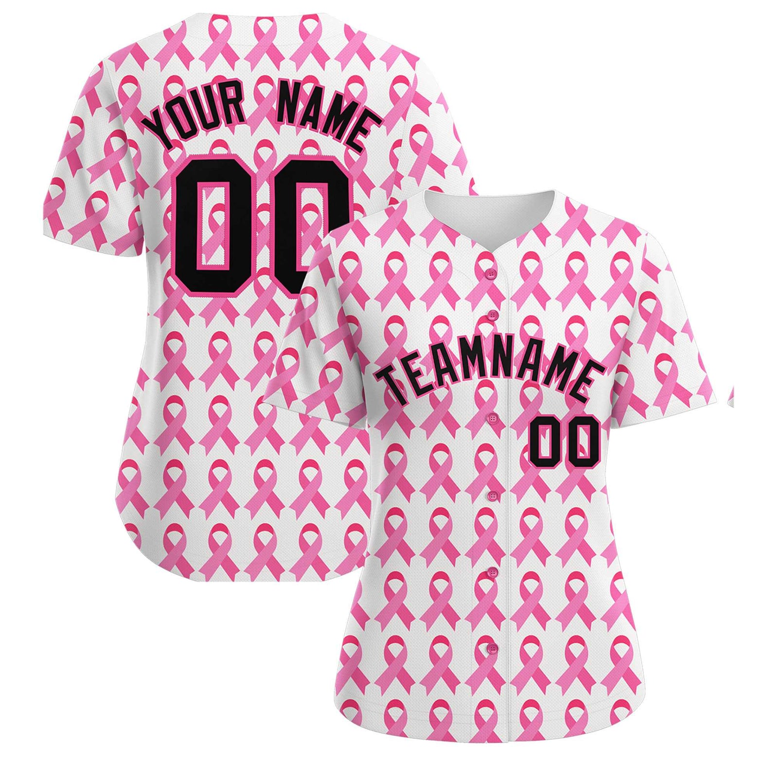 Custom White Black Breast Cancer Awareness Month Pink Ribbon Authentic Baseball Jersey for Women