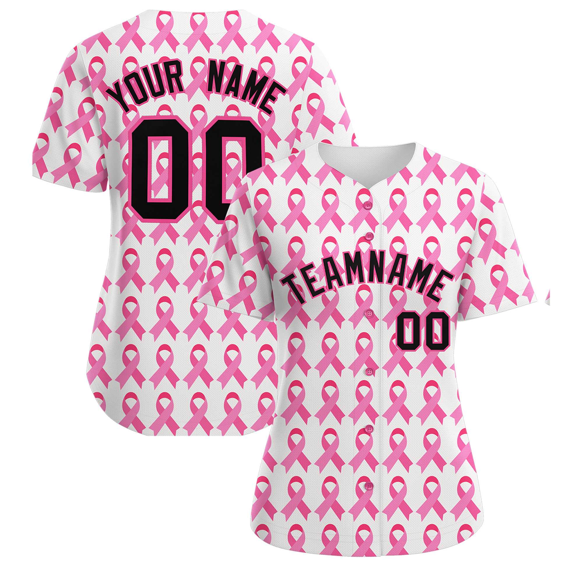 Custom White Black Breast Cancer Awareness Month Pink Ribbon Authentic Baseball Jersey for Women