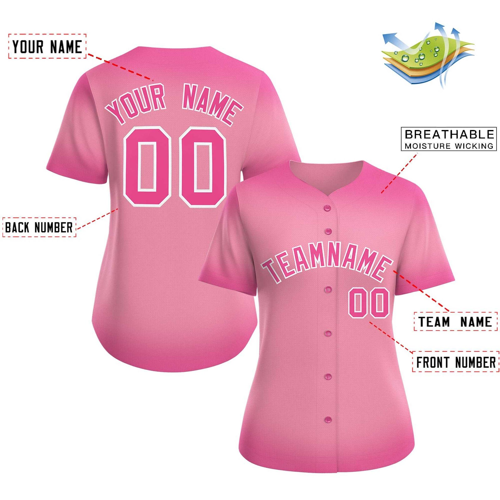 Custom Light Pink Pink Breast Cancer Awareness Month Pink Ribbon Authentic Baseball Jersey for Women