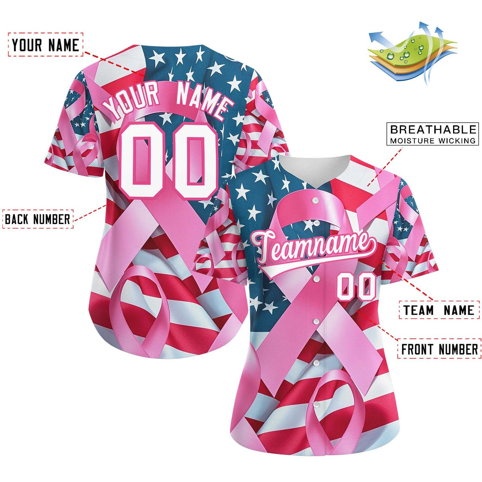 Custom White Pink Breast Cancer Awareness Month Pink Ribbon Authentic Baseball Jersey for Women| KXKSHOP