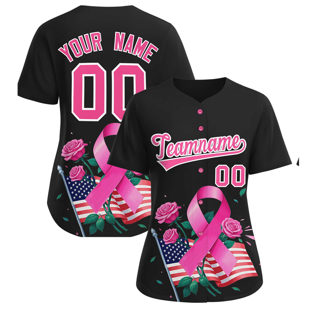 Custom Black Pink Breast Cancer Awareness Month Pink Ribbon Authentic Baseball Jersey for Women| KXKSHOP