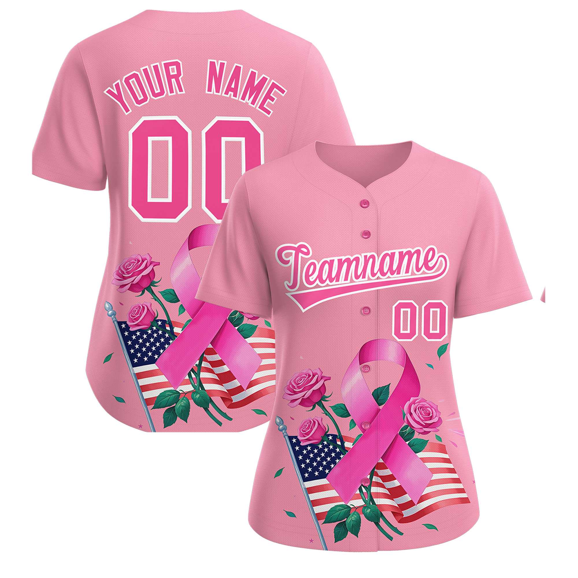Custom Light Pink Pink Breast Cancer Awareness Month Pink Ribbon Authentic Baseball Jersey for Women| KXKSHOP