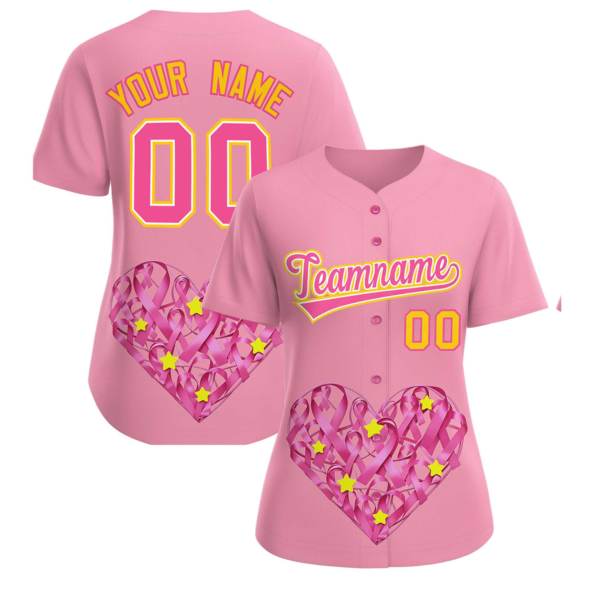 Custom Light Pink Pink Breast Cancer Awareness Month Pink Ribbon Authentic Baseball Jersey for Women| KXKSHOP