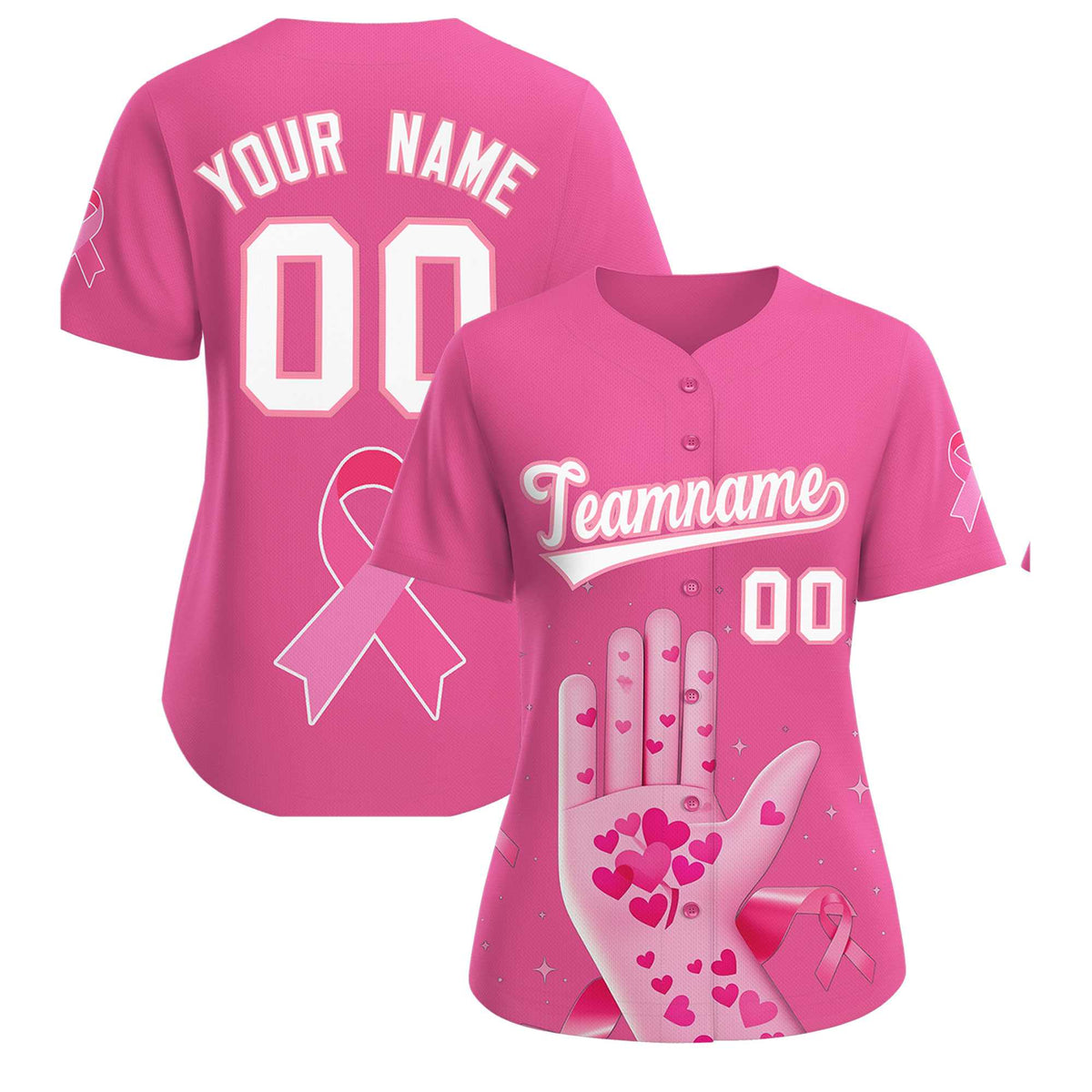 Custom Pink White Breast Cancer Awareness Month Pink Ribbon Authentic Baseball Jersey for Women| KXKSHOP