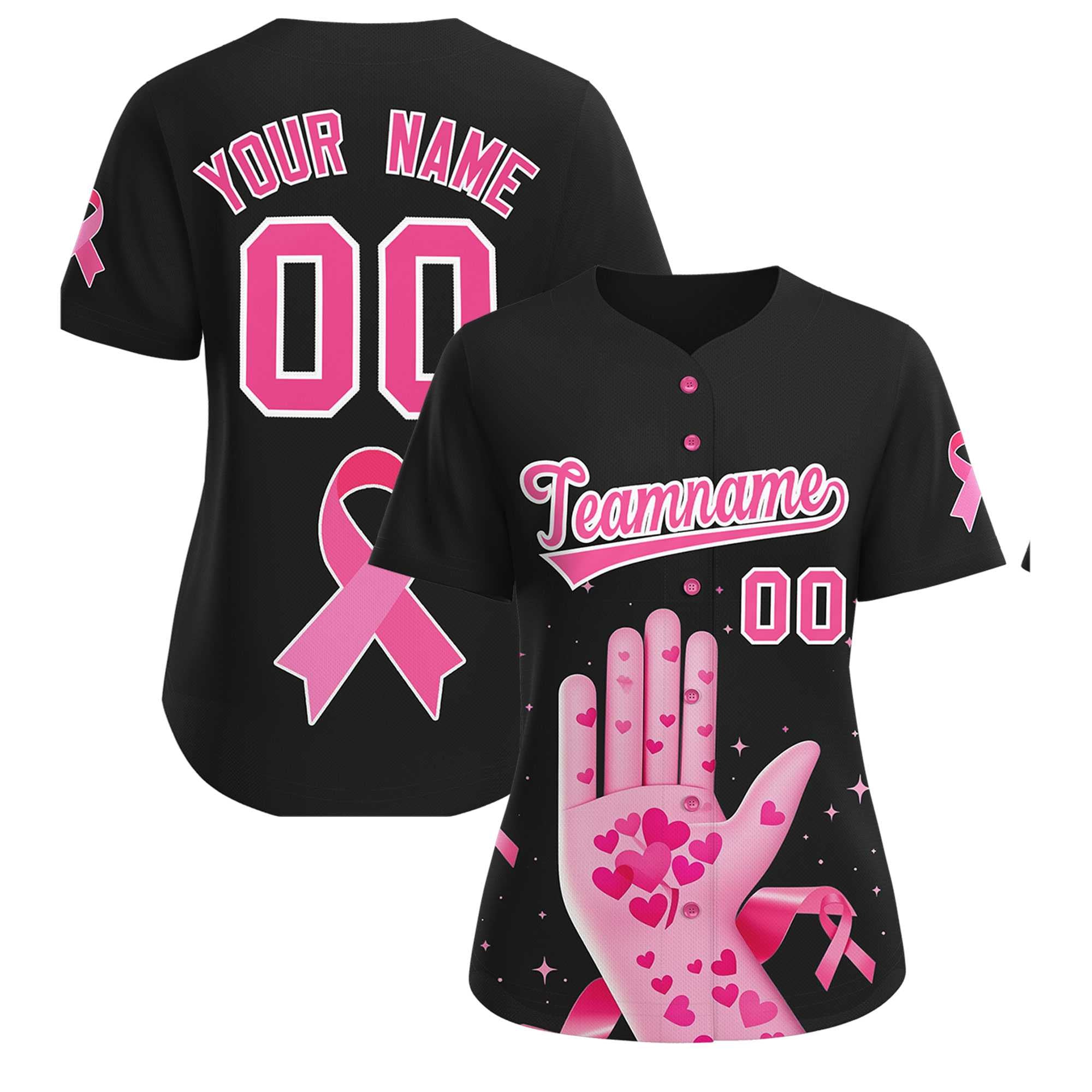 Custom Black Pink Breast Cancer Awareness Month Pink Ribbon Authentic Baseball Jersey for Women| KXKSHOP