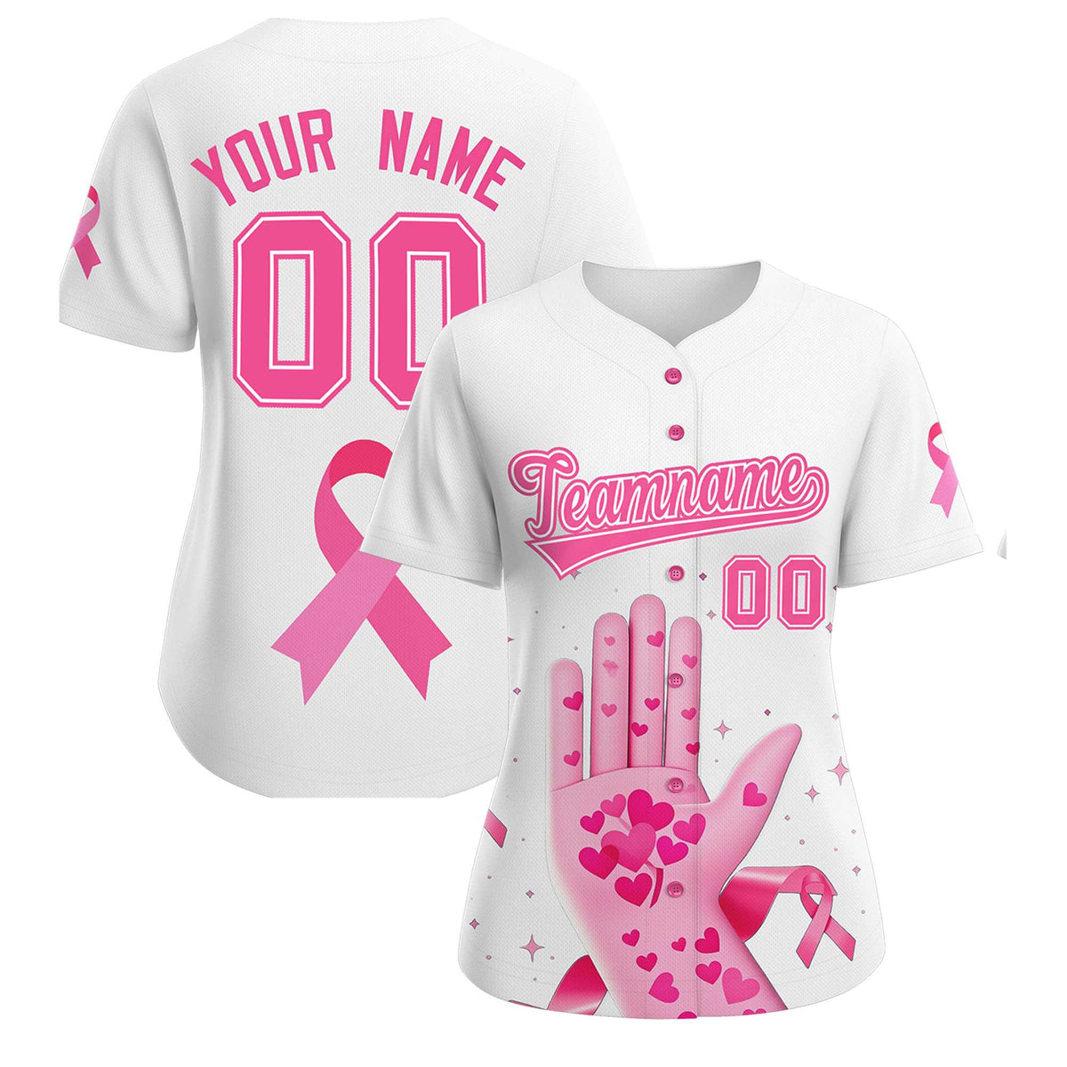 Custom White Pink Breast Cancer Awareness Month Pink Ribbon Authentic Baseball Jersey for Women| KXKSHOP