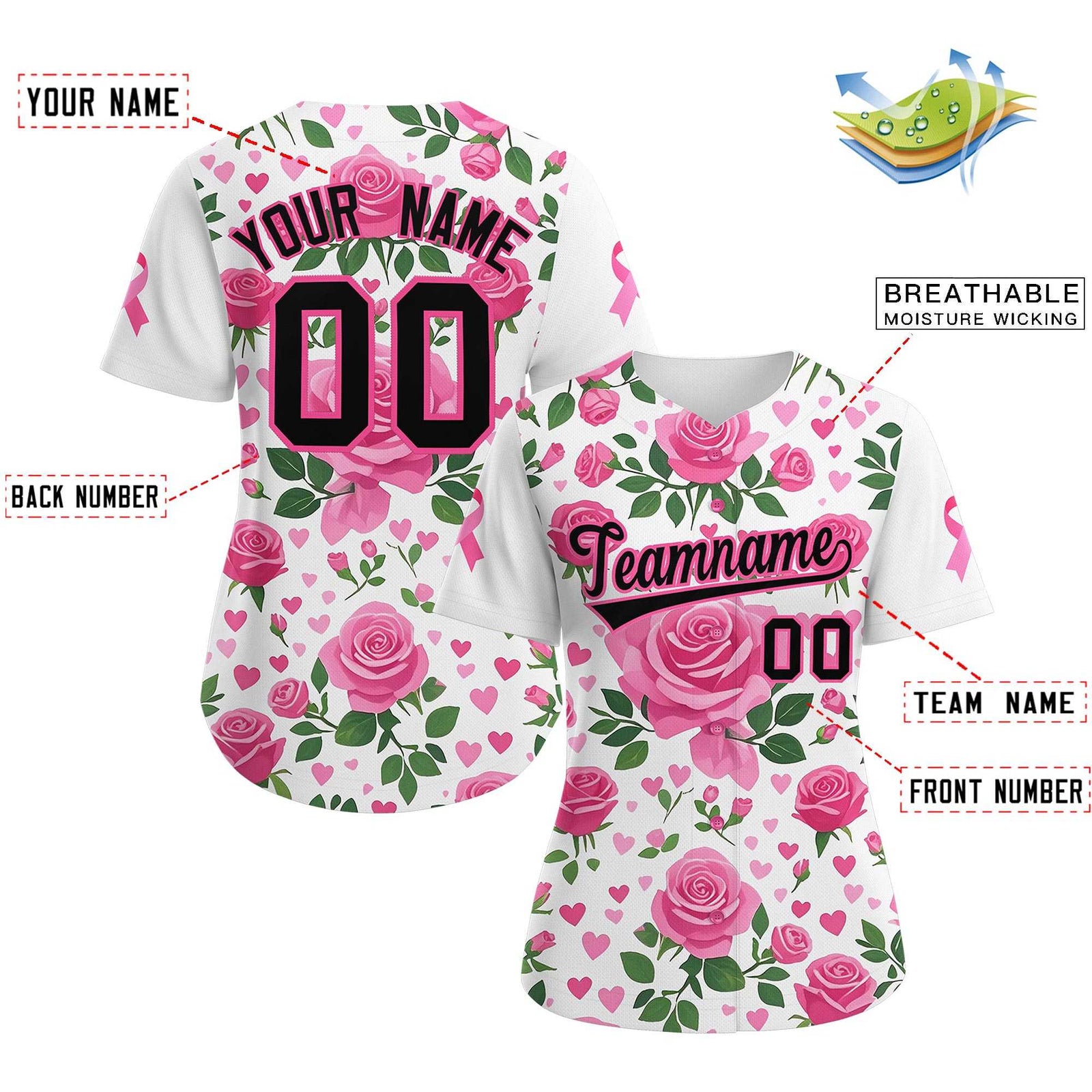 Custom White Black Breast Cancer Awareness Month Pink Ribbon Authentic Baseball Jersey for Women| KXKSHOP