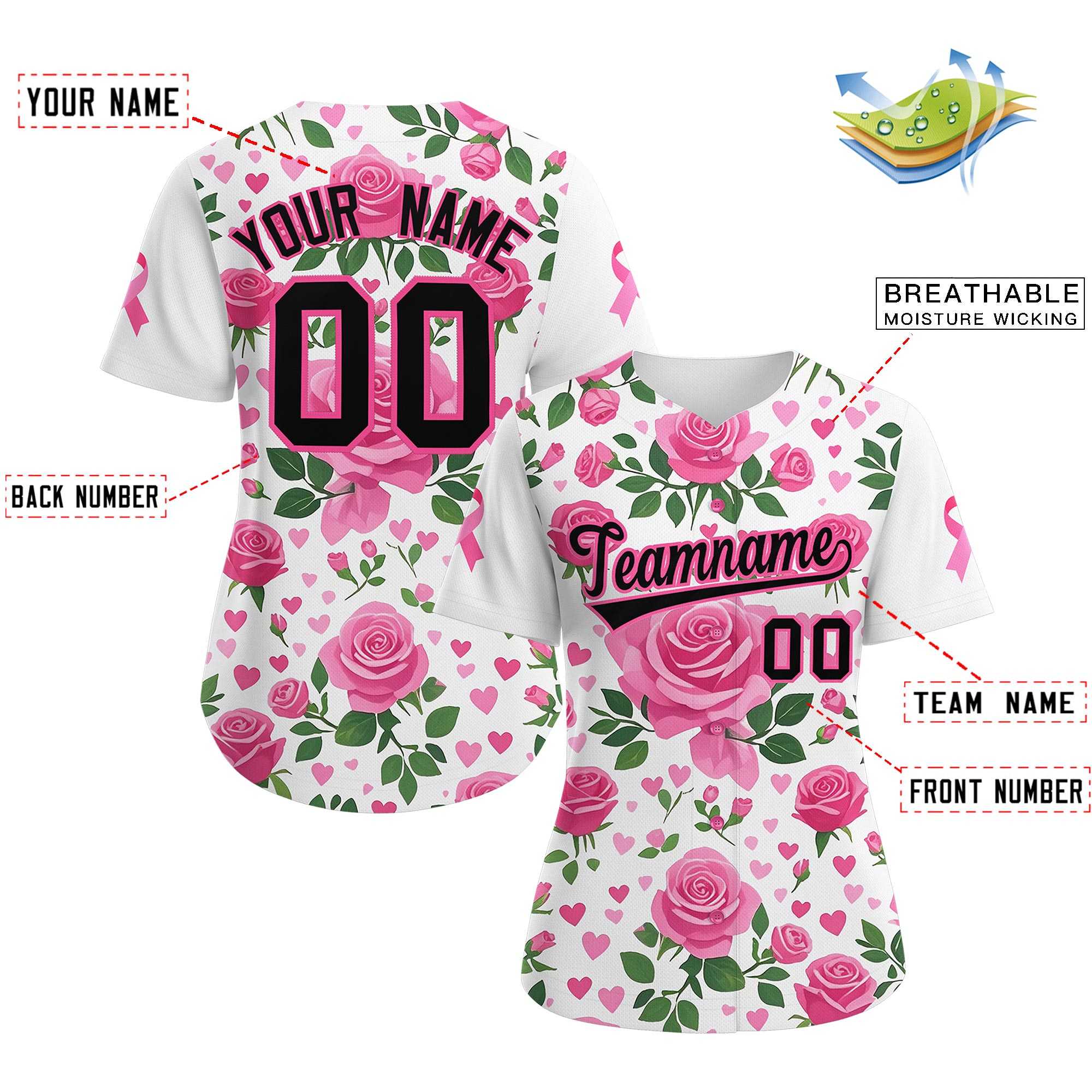 Custom White Black Breast Cancer Awareness Month Pink Ribbon Authentic Baseball Jersey for Women| KXKSHOP