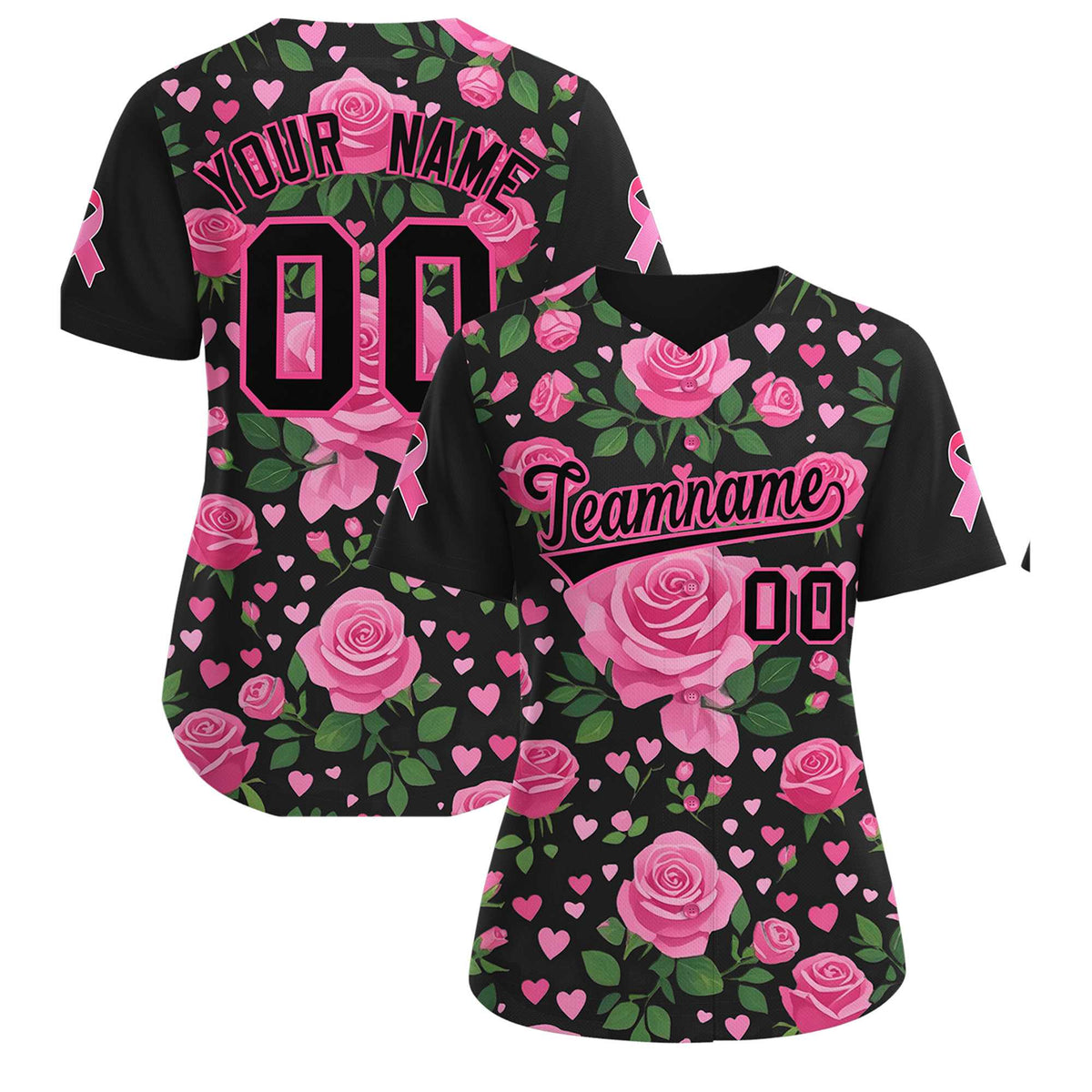 Custom Black Pink Breast Cancer Awareness Month Pink Ribbon Authentic Baseball Jersey for Women| KXKSHOP