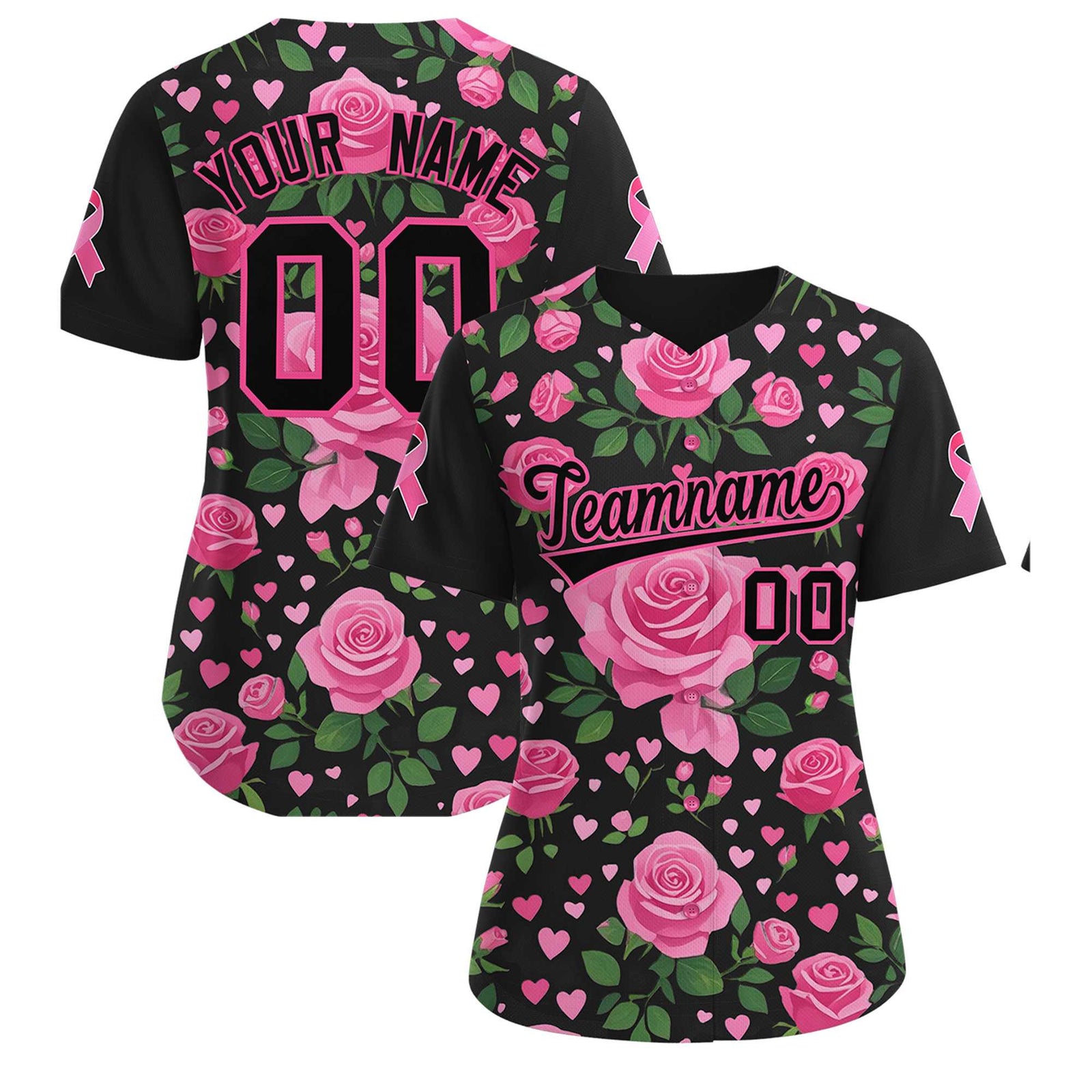 Custom Black Pink Breast Cancer Awareness Month Pink Ribbon Authentic Baseball Jersey for Women| KXKSHOP