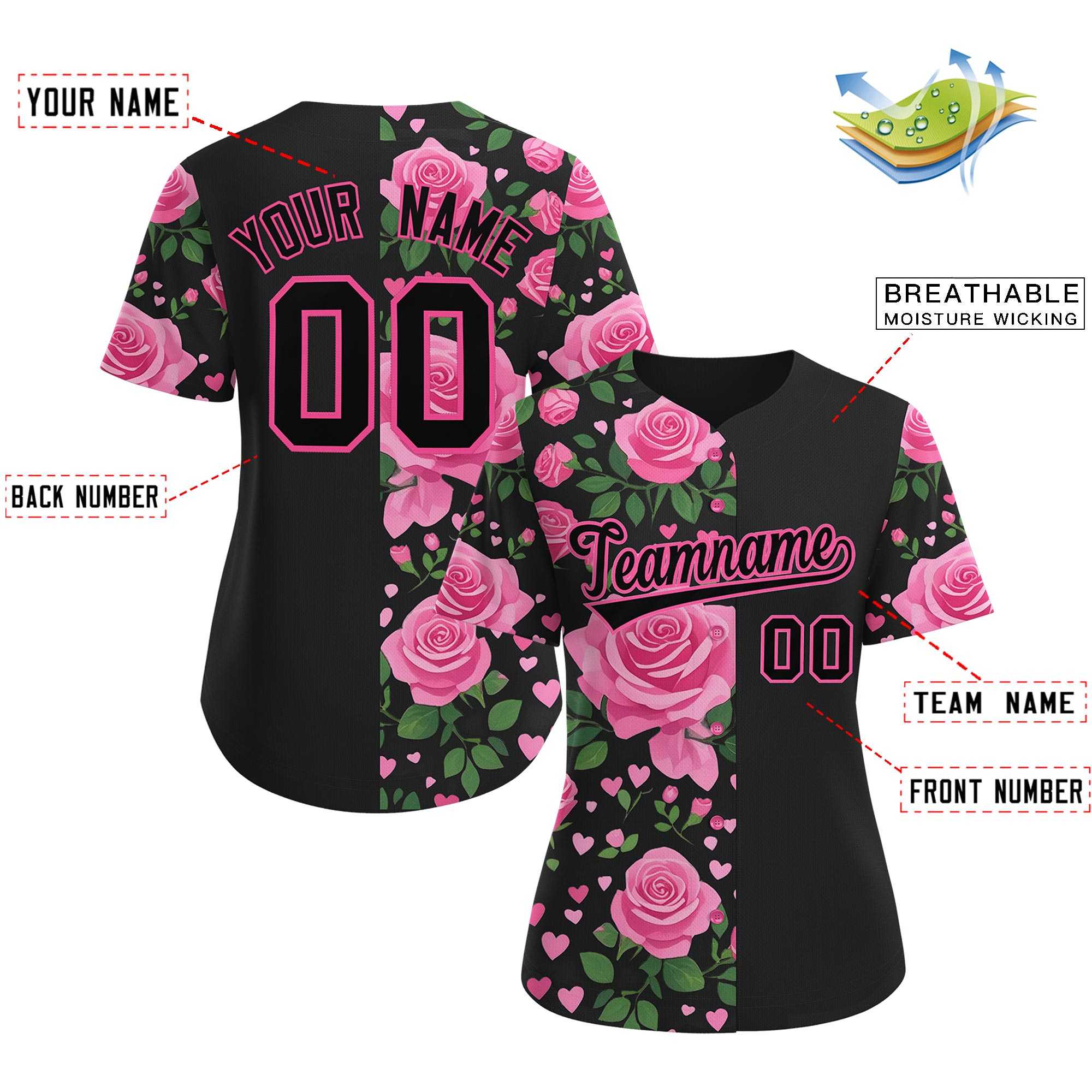 Custom Black Pink Breast Cancer Awareness Month Pink Ribbon Authentic Baseball Jersey for Women| KXKSHOP