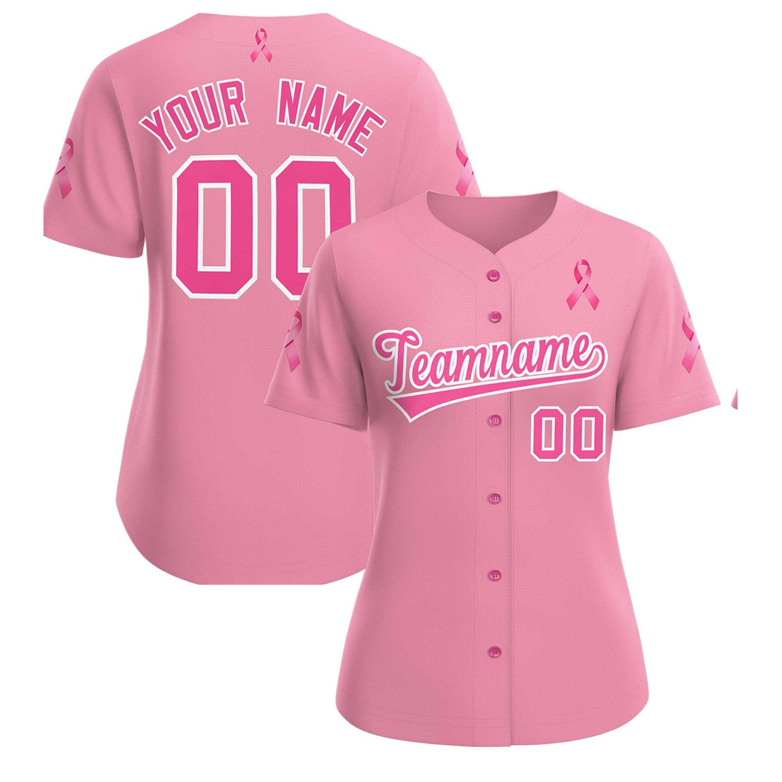 Custom Light Pink Pink Breast Cancer Awareness Month Pink Ribbon Authentic Baseball Jersey for Women| KXKSHOP