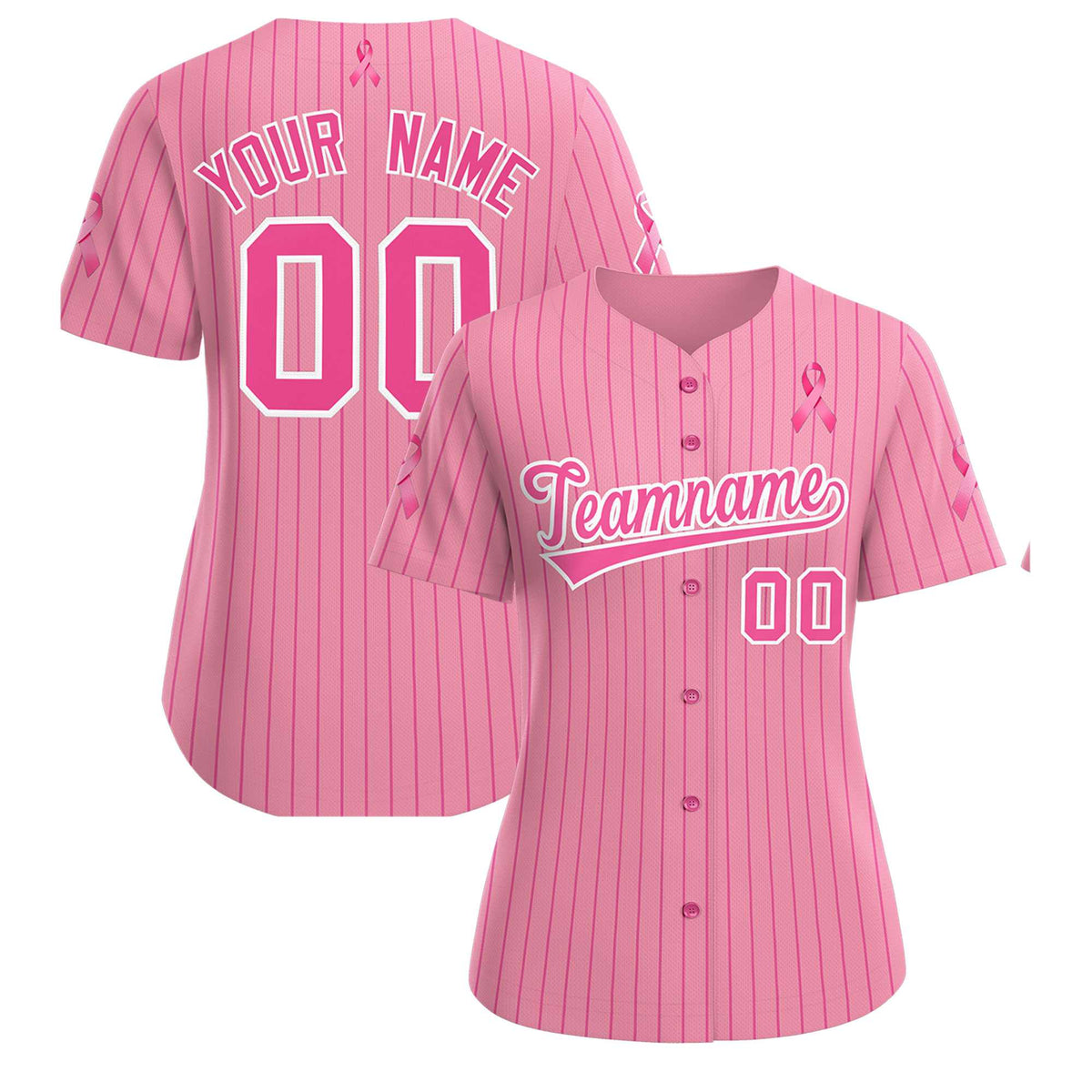 Custom Light Pink Pink Breast Cancer Awareness Month Pink Ribbon Authentic Baseball Jersey for Women| KXKSHOP
