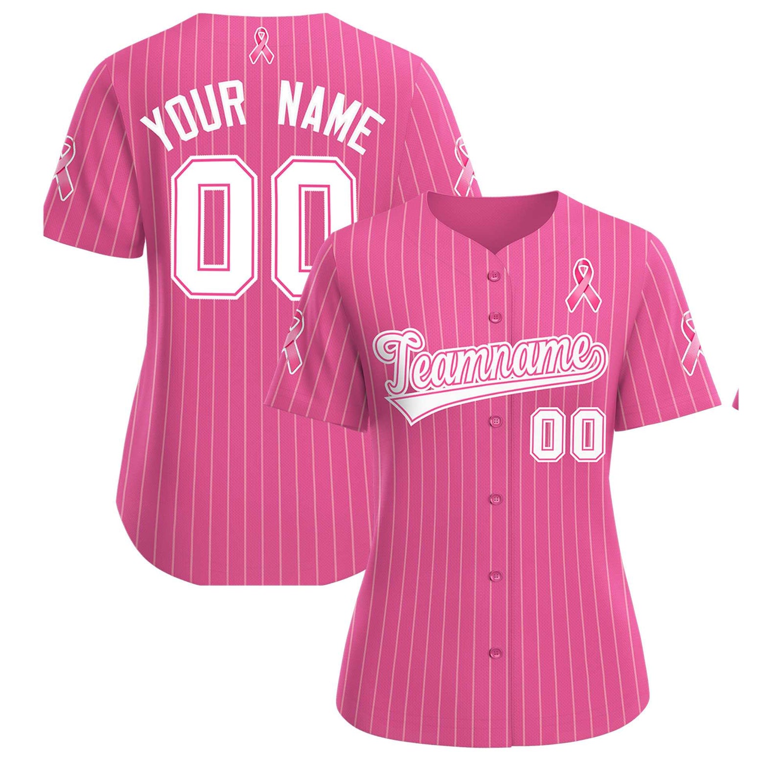 Custom Pink White Breast Cancer Awareness Month Pink Ribbon Authentic Baseball Jersey for Women| KXKSHOP