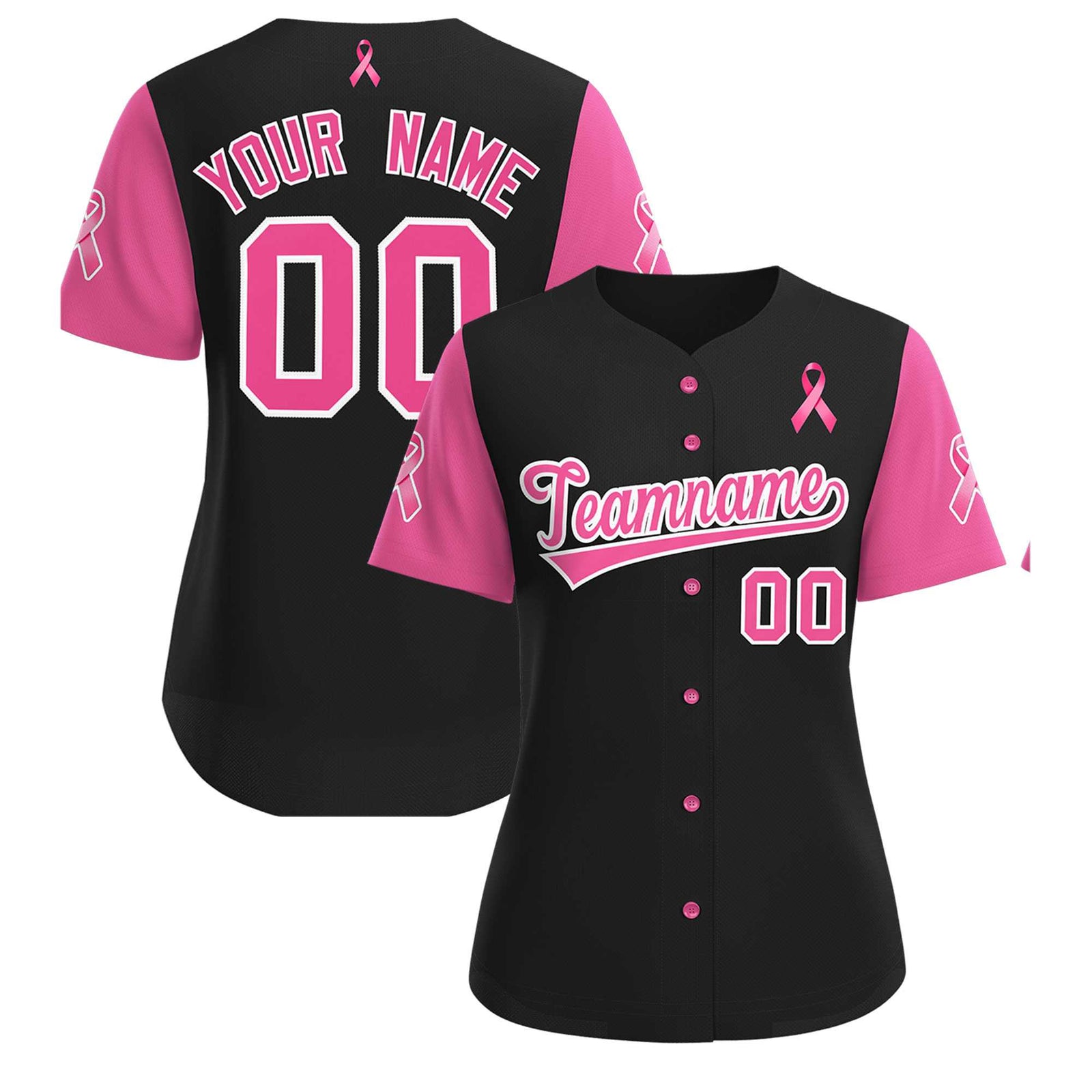 Custom Black Pink Breast Cancer Awareness Month Pink Ribbon Authentic Baseball Jersey for Women| KXKSHOP