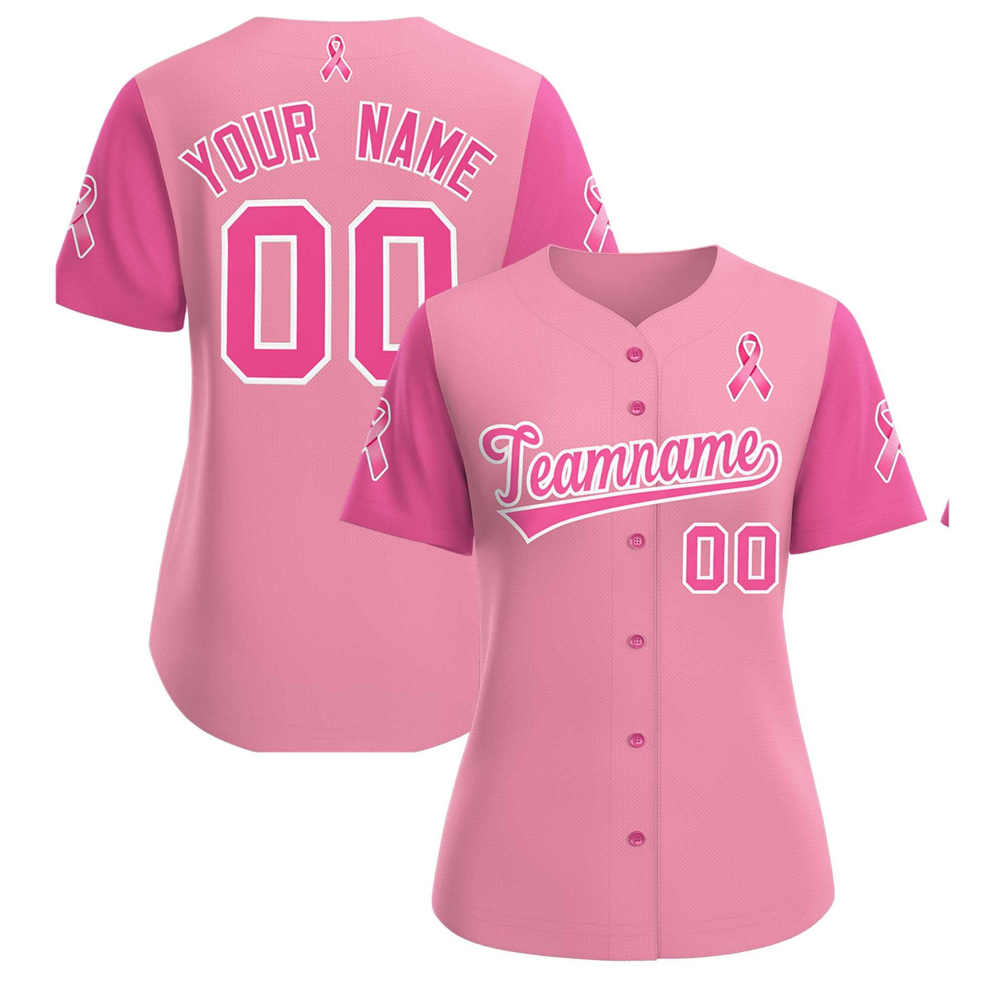 Custom Light Pink Pink Breast Cancer Awareness Month Pink Ribbon Authentic Baseball Jersey for Women| KXKSHOP
