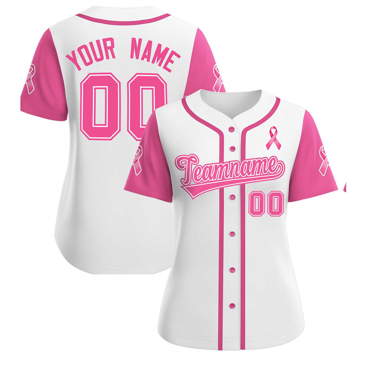 Custom White Pink Breast Cancer Awareness Month Pink Ribbon Authentic Baseball Jersey for Women| KXKSHOP