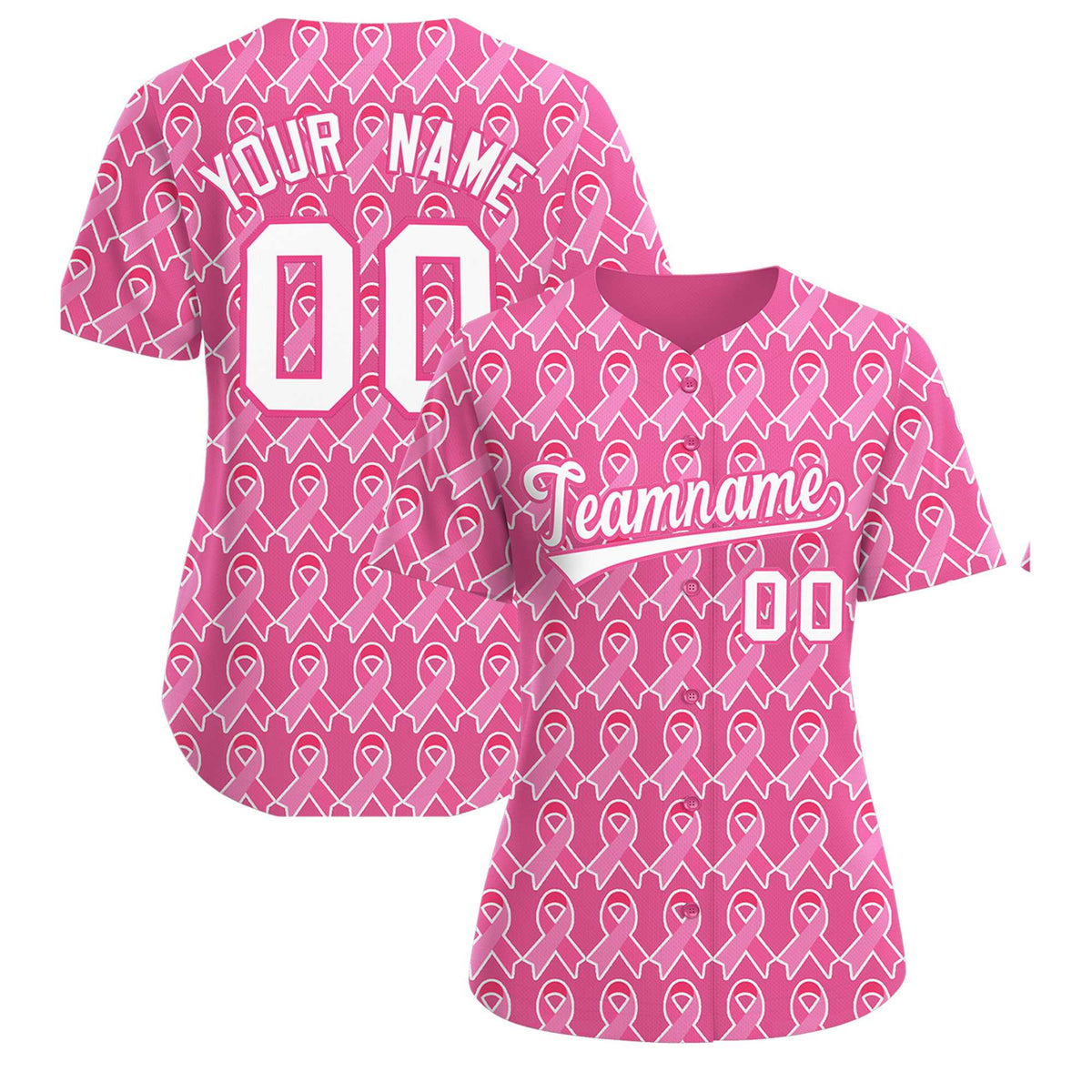 Custom Pink White Breast Cancer Awareness Month Pink Ribbon Authentic Baseball Jersey for Women| KXKSHOP
