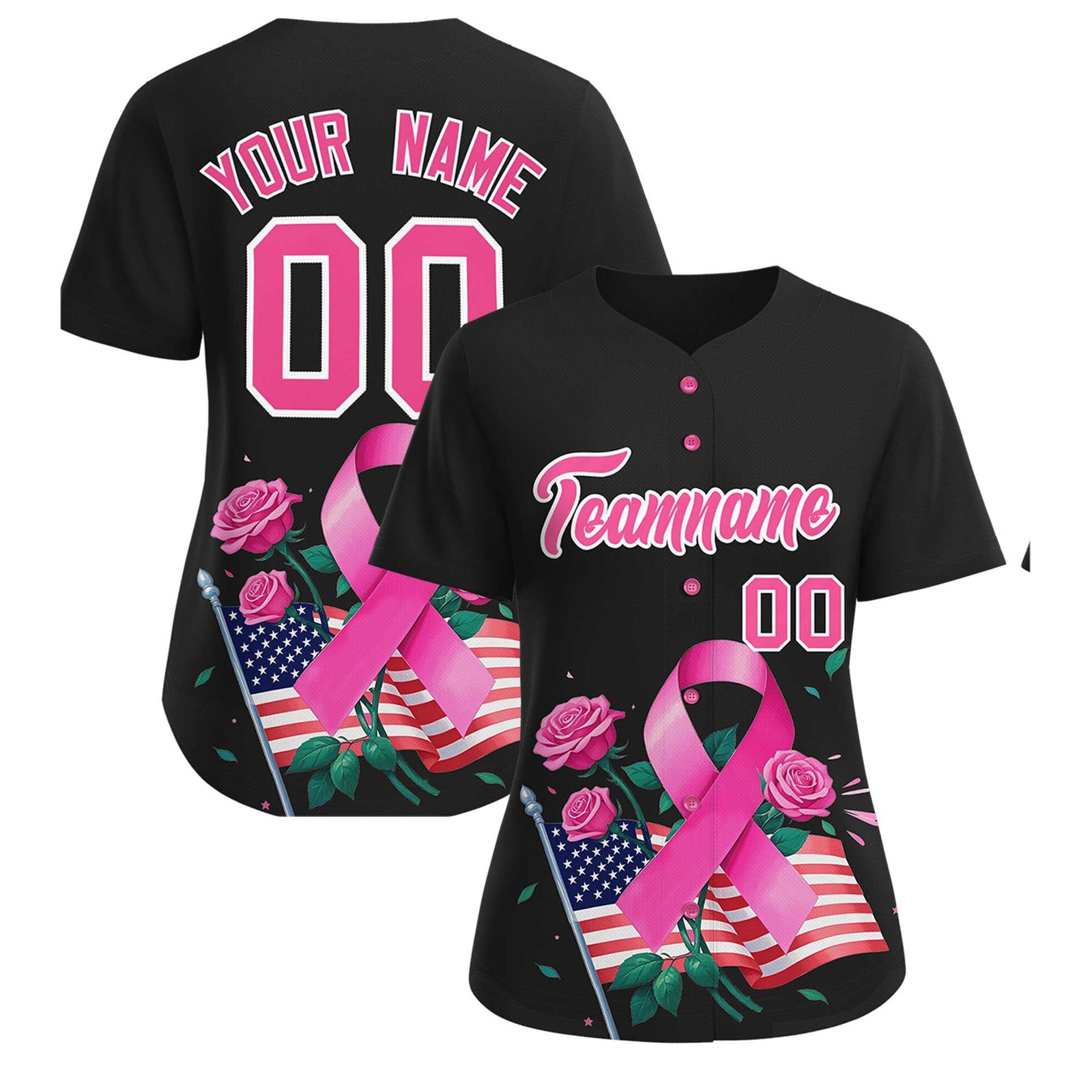 Custom Black Pink Breast Cancer Awareness Month Pink Ribbon Authentic Baseball Jersey for Women
