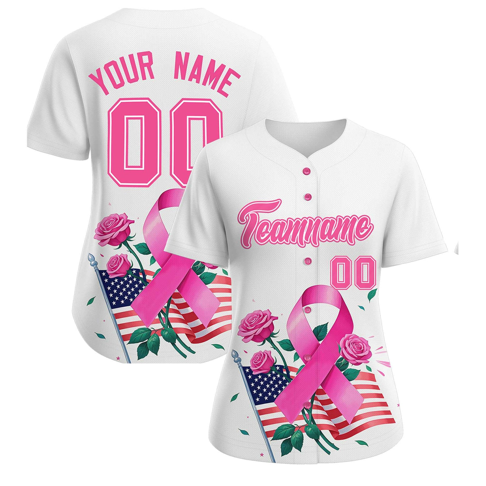 Custom White Pink Breast Cancer Awareness Month Pink Ribbon Authentic Baseball Jersey for Women