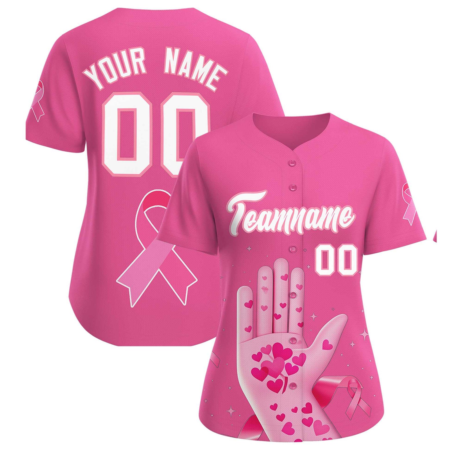 Custom Pink White Breast Cancer Awareness Month Pink Ribbon Authentic Baseball Jersey for Women