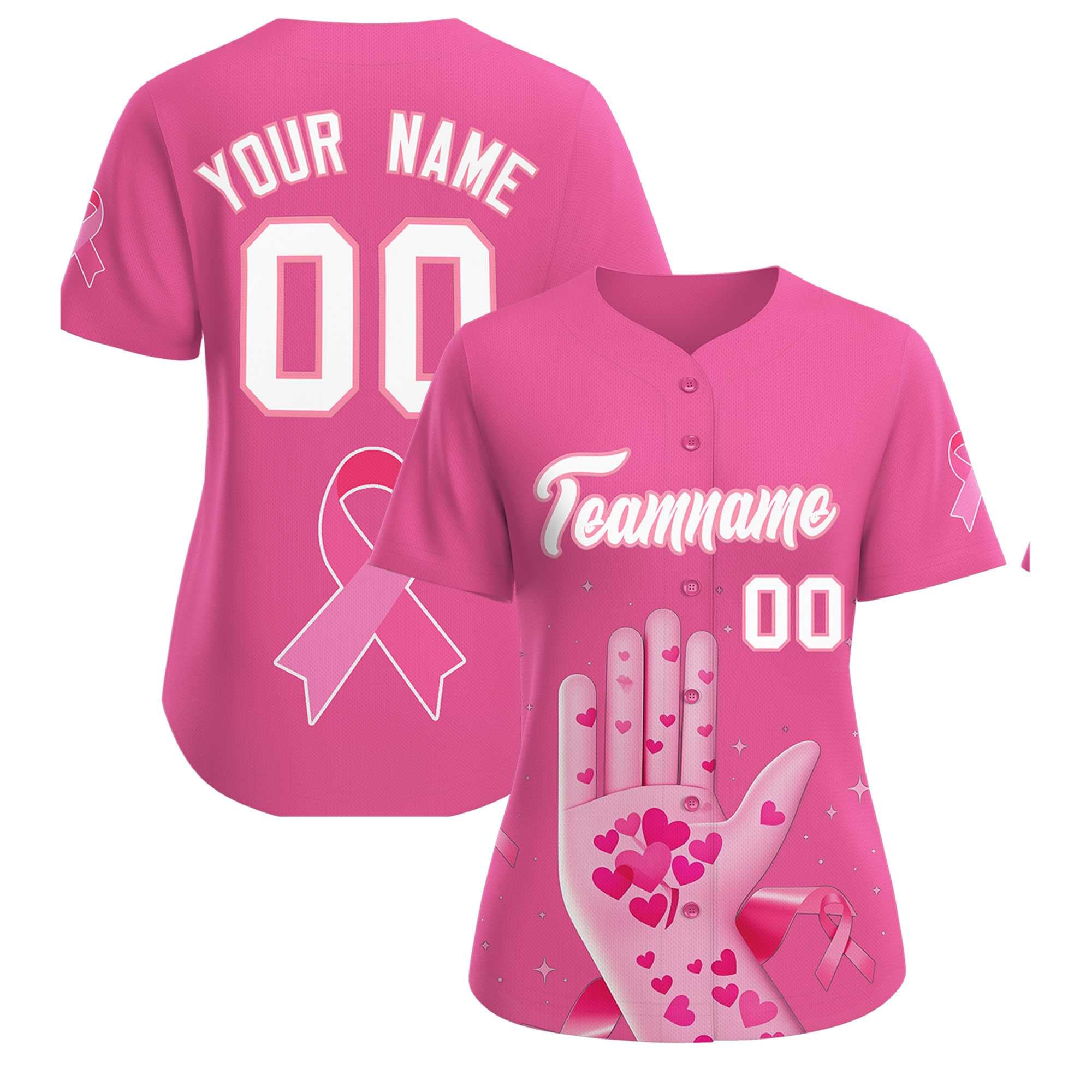 Custom Pink White Breast Cancer Awareness Month Pink Ribbon Authentic Baseball Jersey for Women