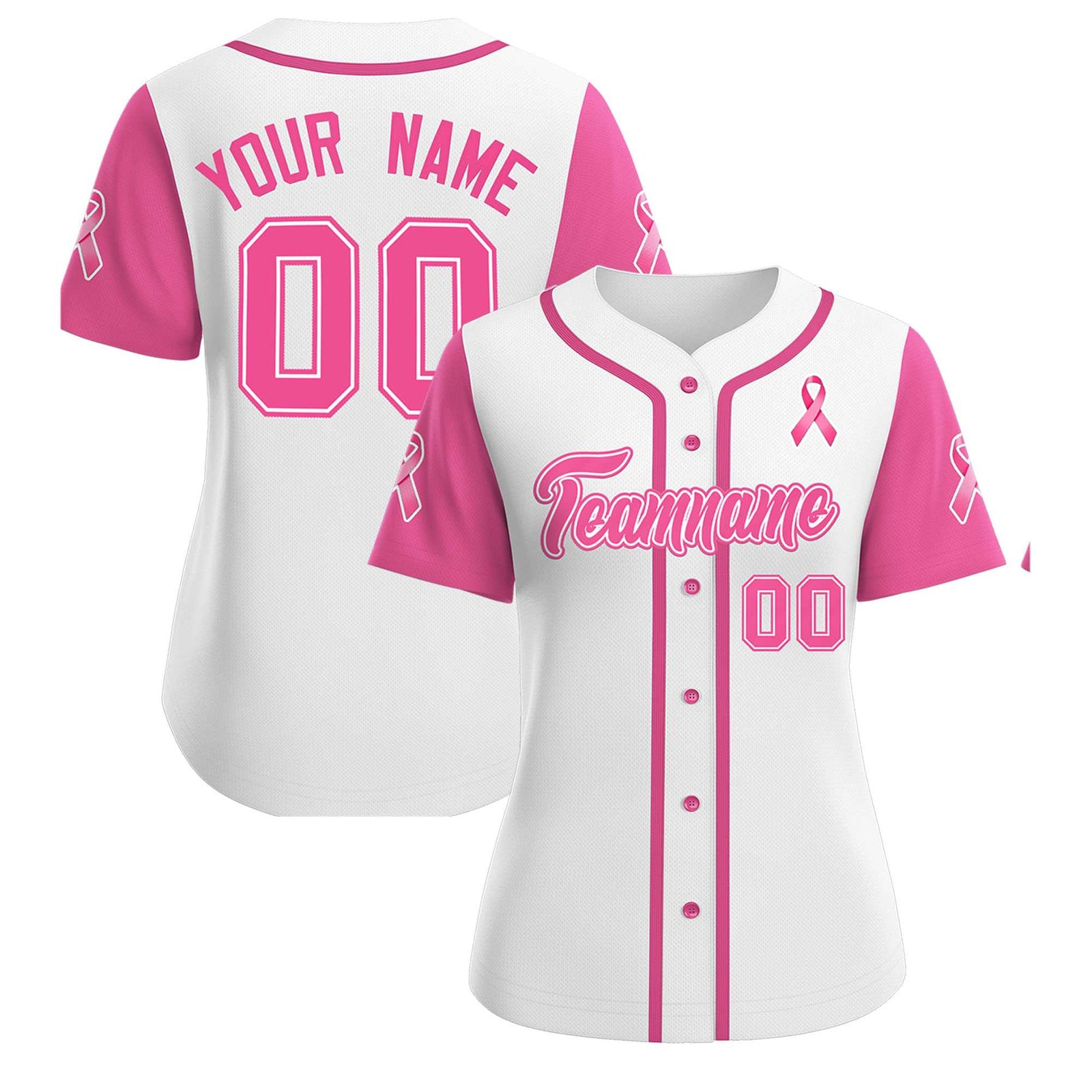 Custom White Pink Breast Cancer Awareness Month Pink Ribbon Authentic Baseball Jersey for Women
